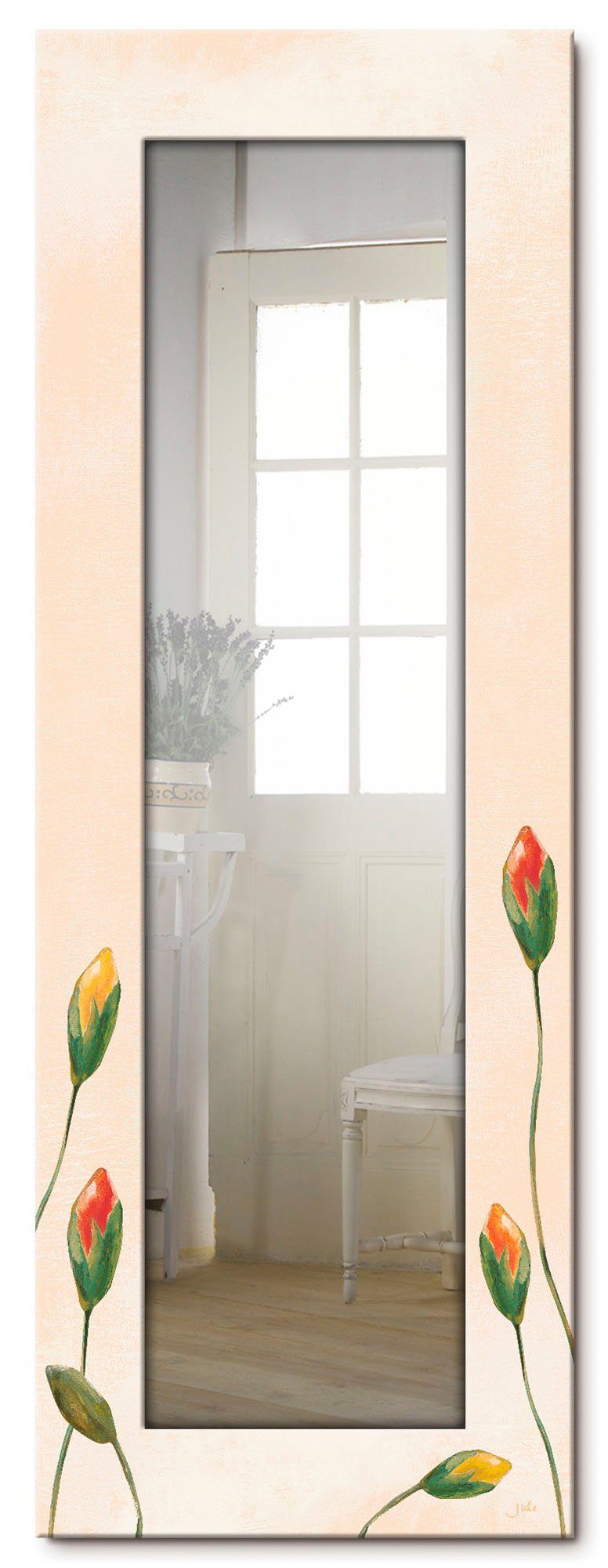 Artland Sierspiegel Veelkleurige klaprozen ingelijste spiegel voor het hele lichaam met motiefrand, geschikt voor kleine, smalle hal, halspiegel, mirror spiegel omrand om op te han