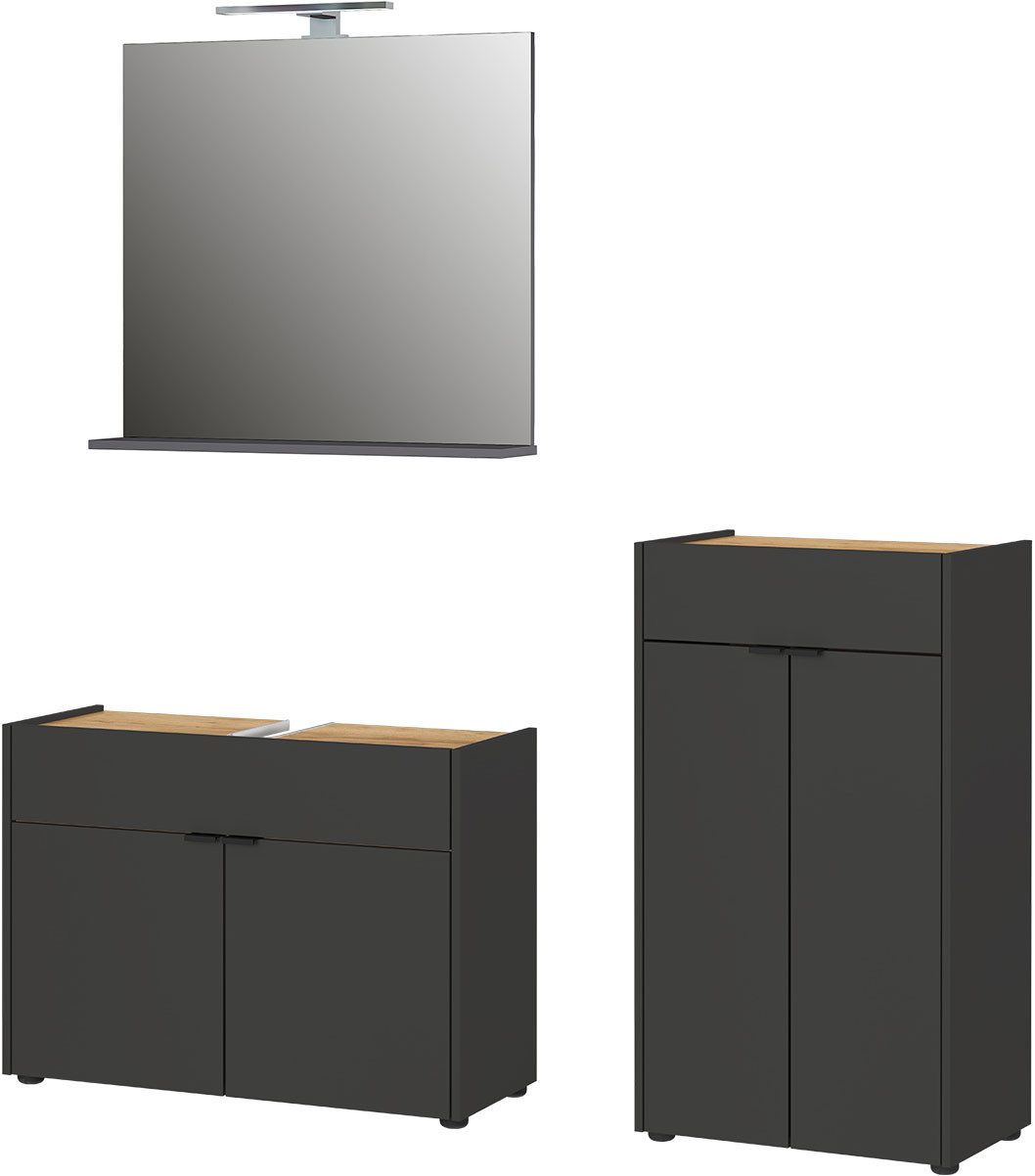 GERMANIA Badmeubelset Ameca Badset bestaande uit wastafelonderkast, spiegel & commode (3 stuks) badmeubelsets grijs