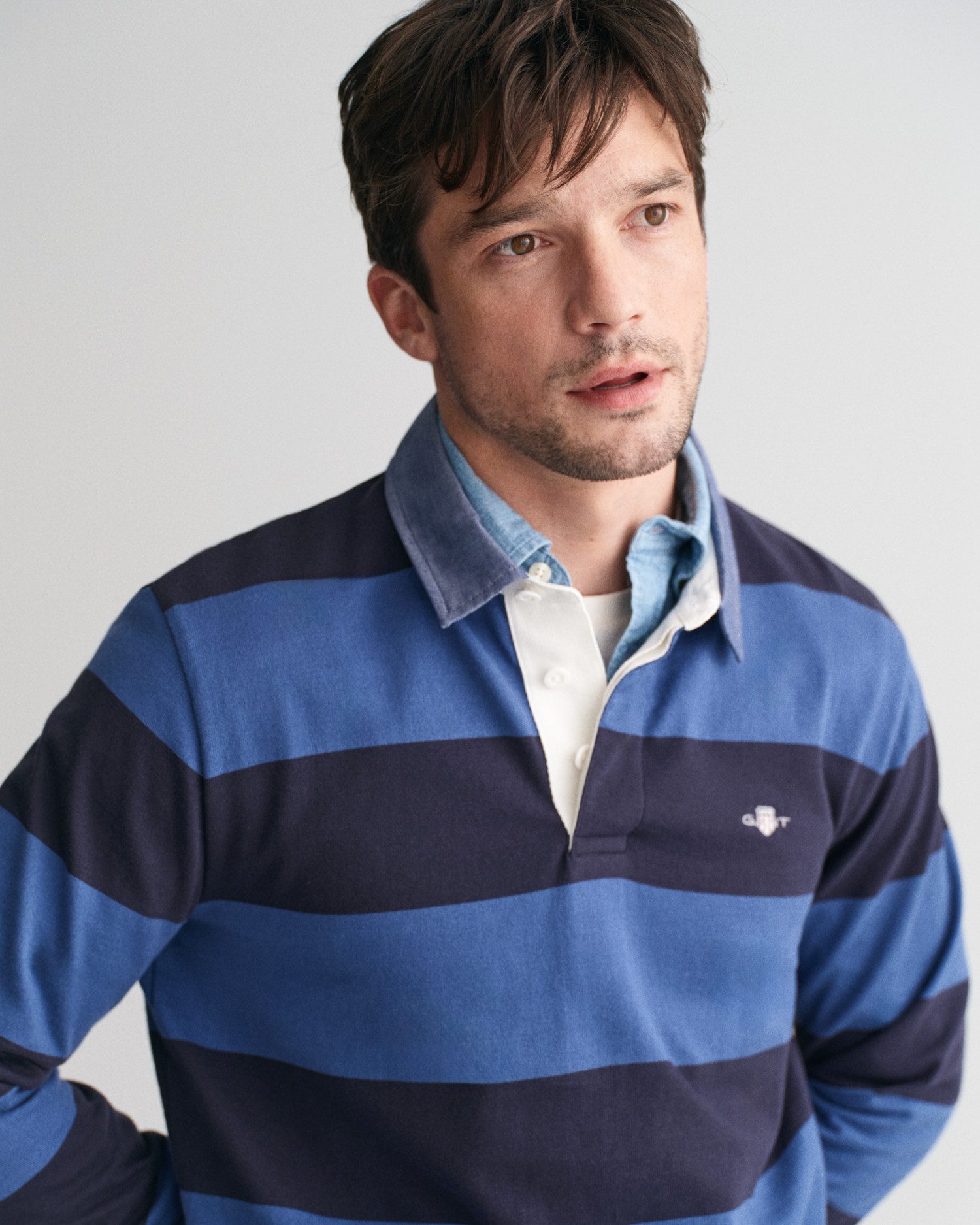 Gant Poloshirt met lange mouwen REG CHAMBRAY STRIPE HEAVY RUGGER