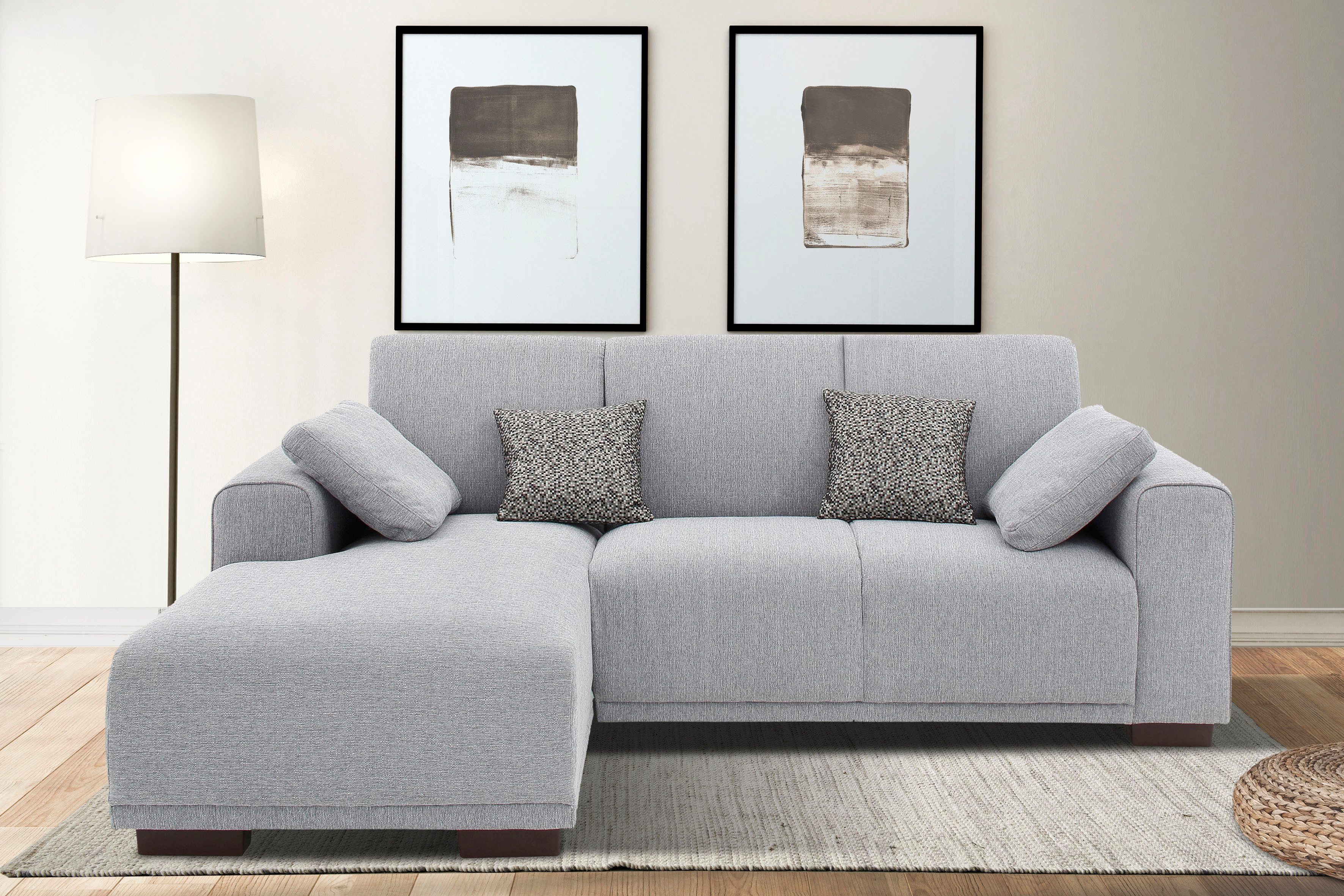 Home affaire Hoekbank BORNHOLM L-vorm met chaise longue, afmetingen B/D/H: 234/162/85 cm Recamiere links of rechts bestelbaar, golfvering, inclusief 2 kussens