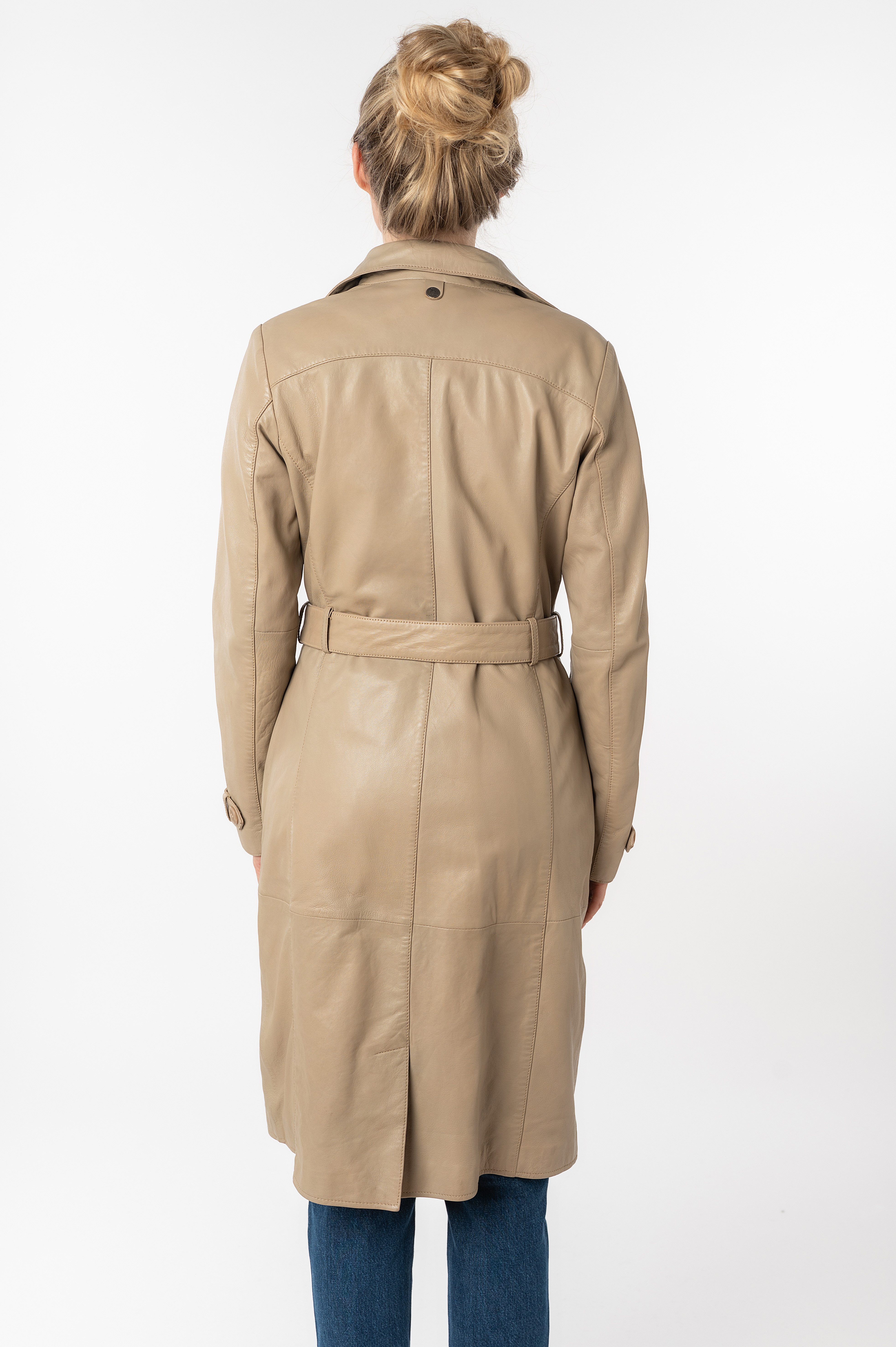 Mauritius Lange, leren jas GWTaruh OT elegante leren trenchcoat met bindceintuur (2-delig)