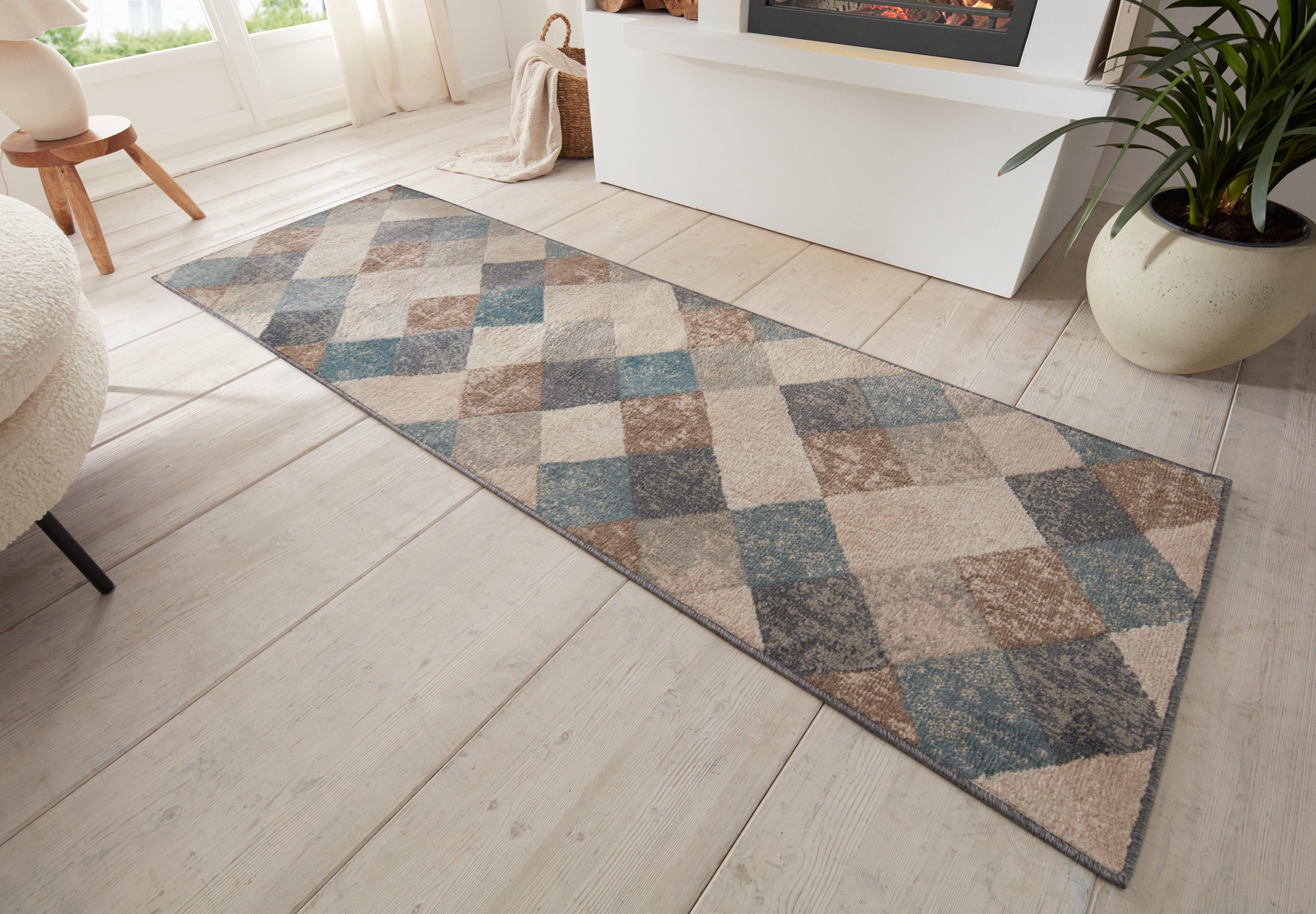 HANSE Home Vloerkleed Bakke Kortpolig, loper, ruitpatroon, woonkamer, slaapkamer, eetkamer