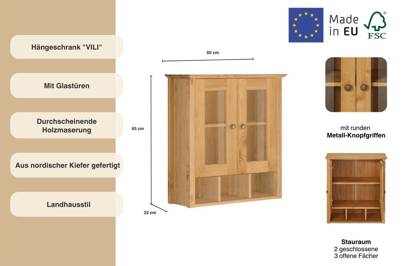 Home affaire Hangend kastje Vili Breedte 60 cm