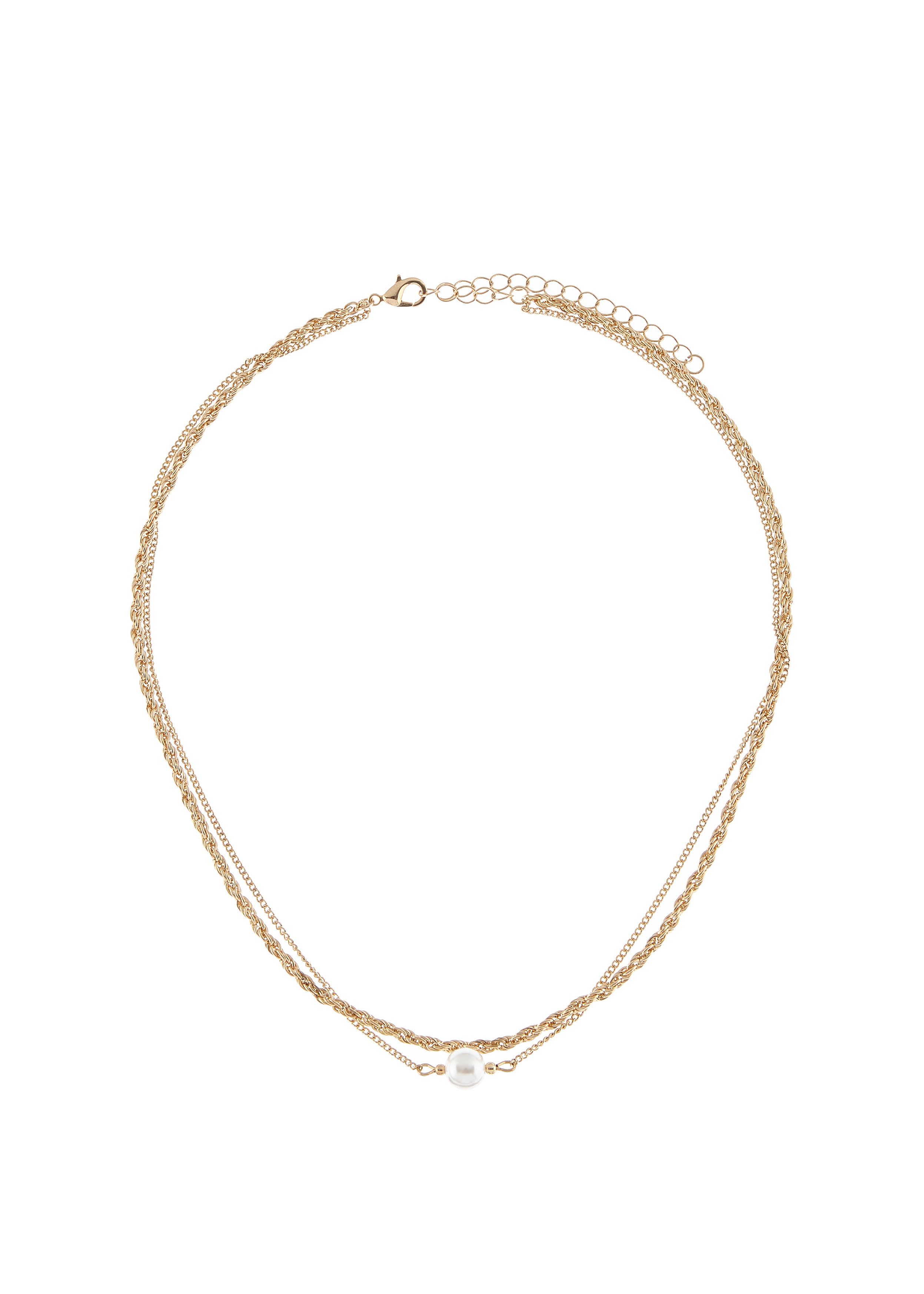 Lascana Edelstalen ketting in laaglook met parel, dubbele ketting dames kettingen goud