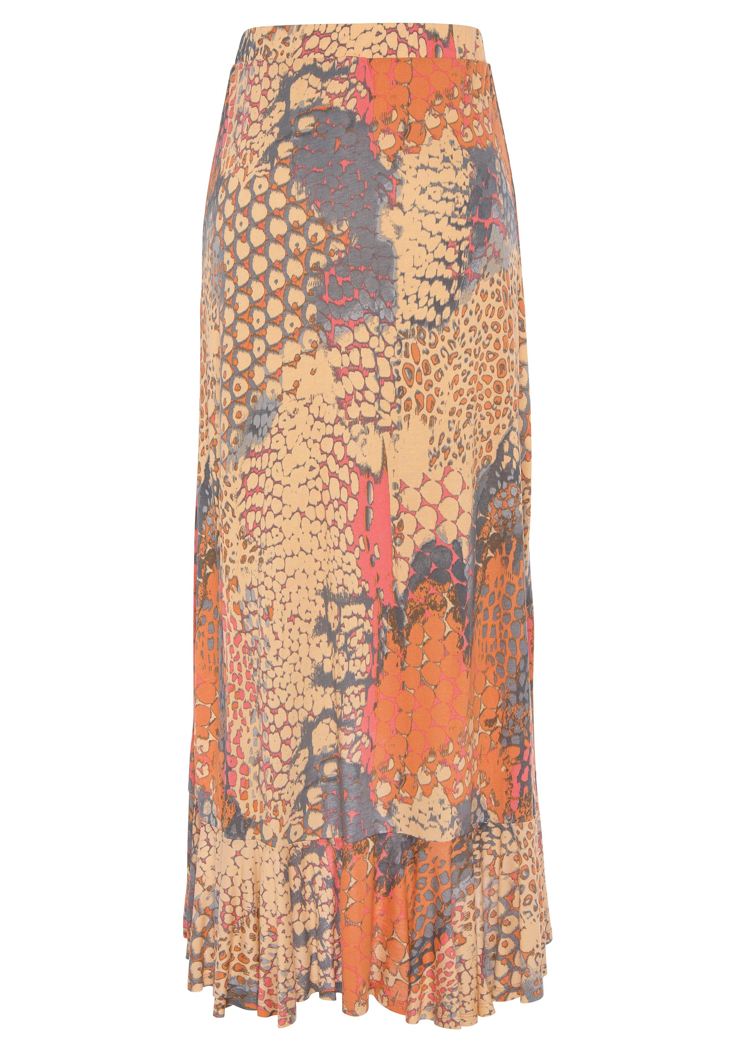 Buffalo Jerseyrok met animalprint midirok met volant in vokuhila-stijl zomerrok
