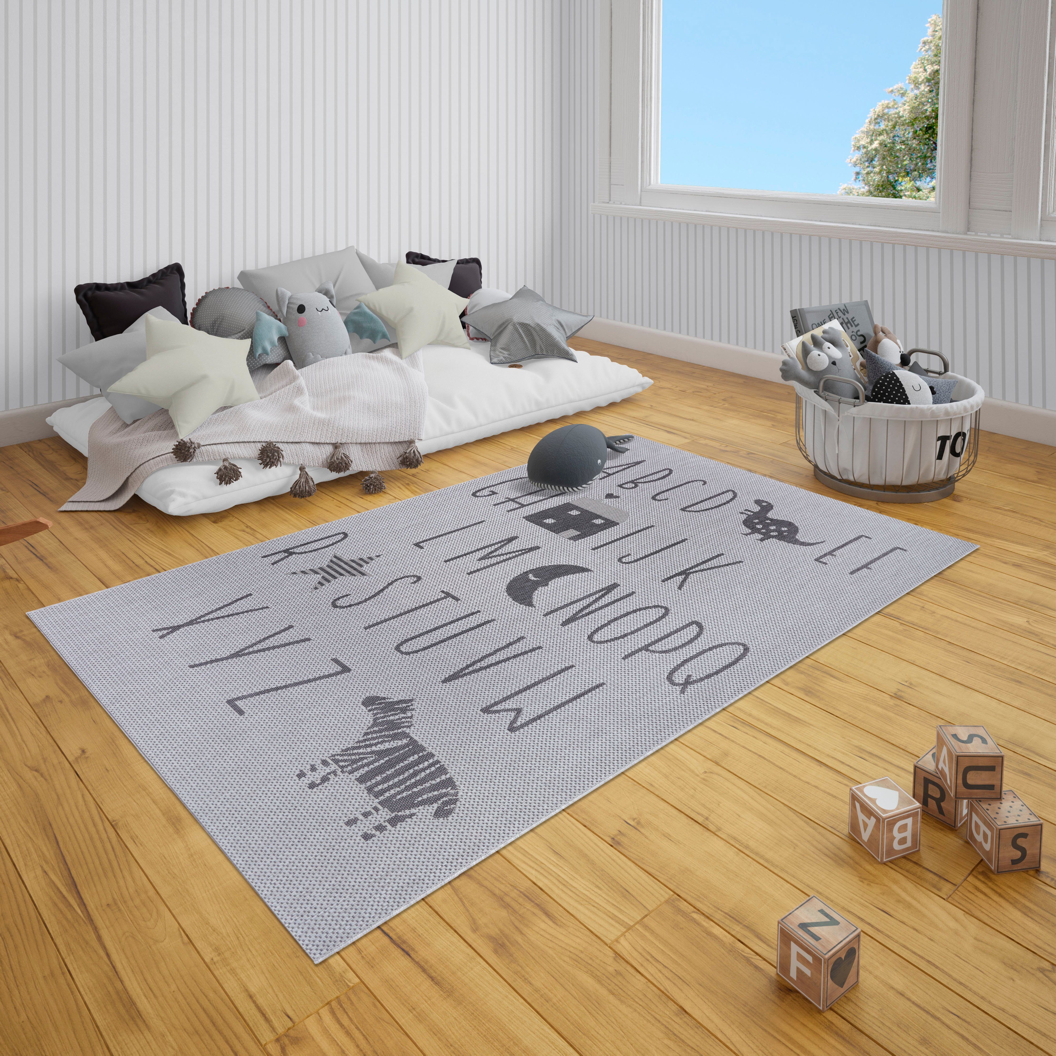 Lüttenhütt Kindervloerkleed Alfabet ABC-onderlegger, platweefsel, gemakkelijk te onderhouden vloerkleed