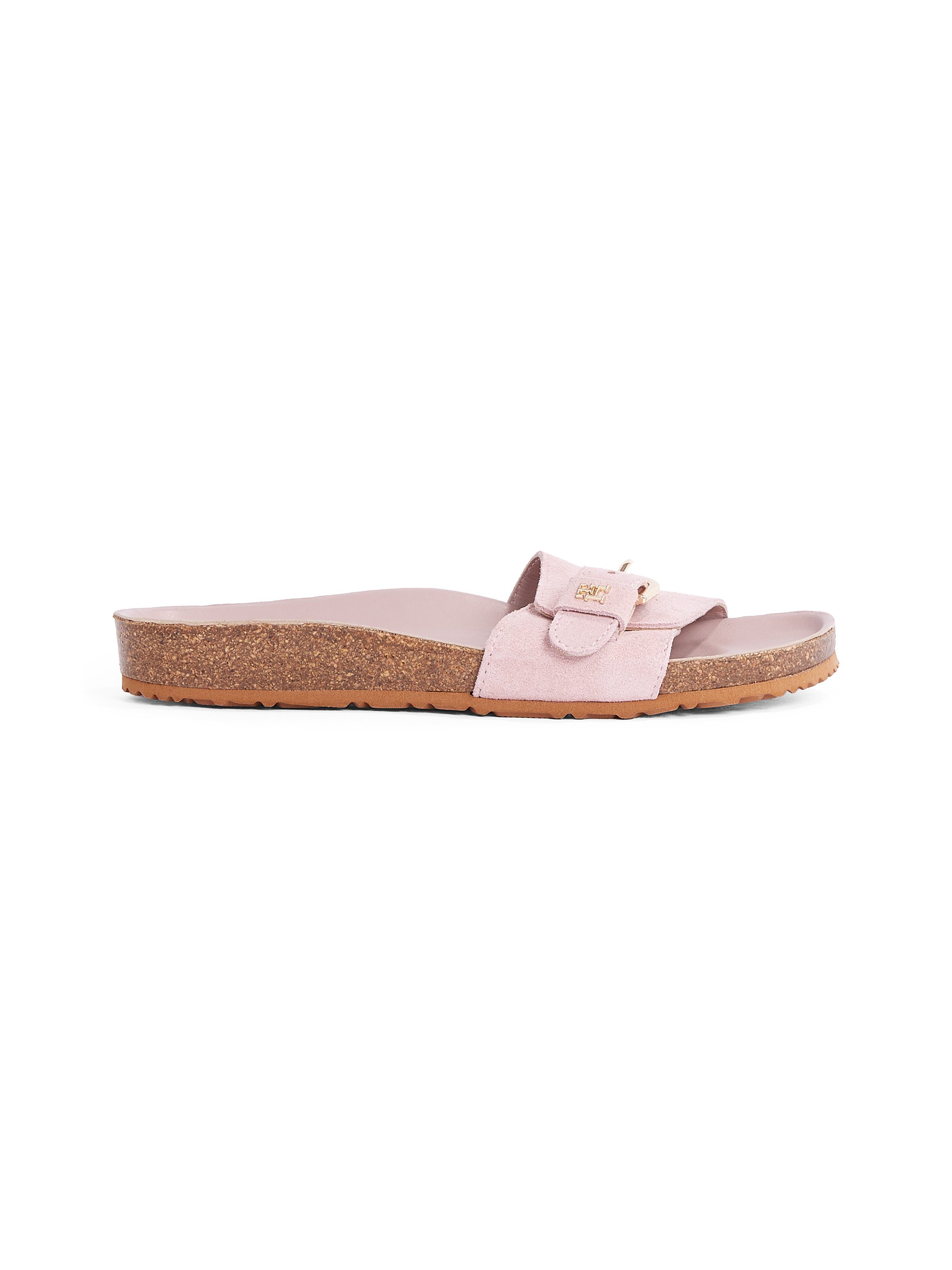 Tommy Hilfiger Slippers SOFT SUEDE ADJUSTABLE MULE , sleehak, zomer mode, instapschoen, flats met th-logo