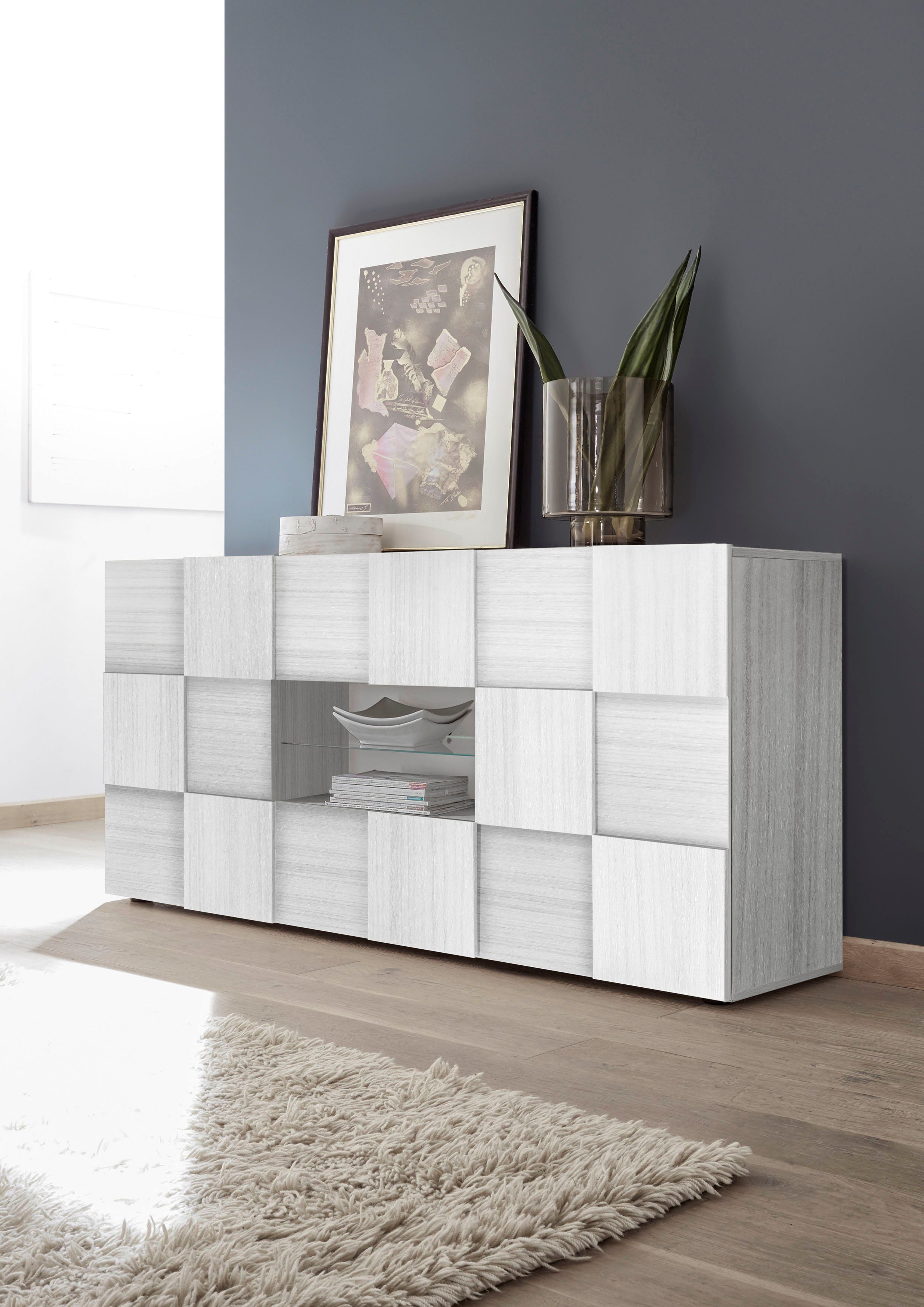 INOSIGN Dressoir Dama Breedte 181, Commode 2 deuren en 2 lades, Dressoir Front in 3D-uiterlijk, veel opbergruimte, verschillende kleuren dressoirs