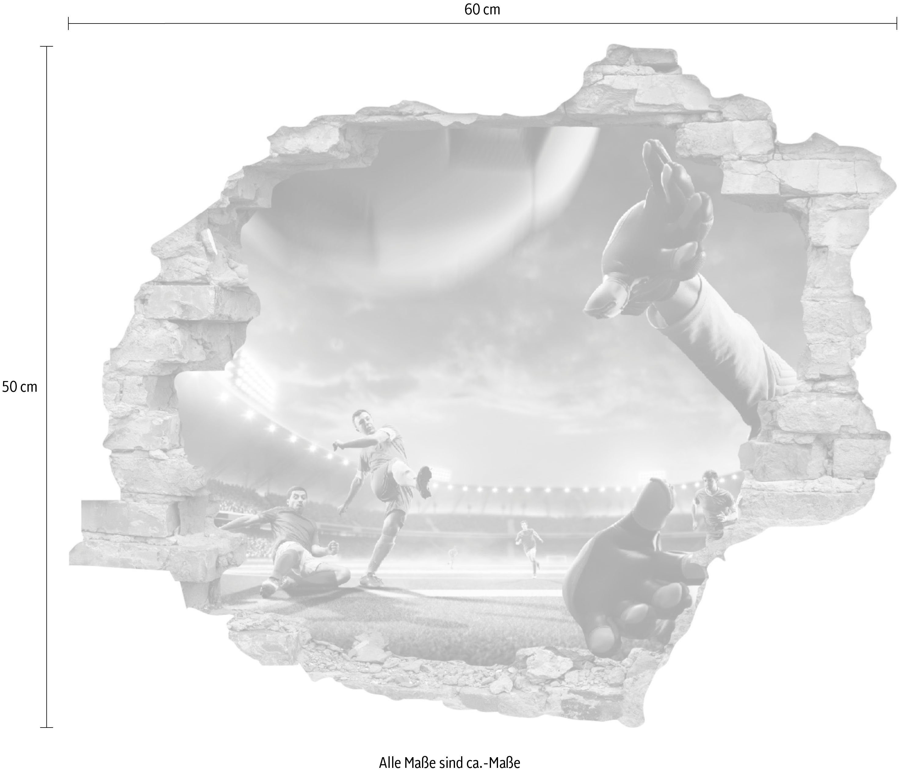 queence Wandfolie Voetbal Muursticker, muurdecoratie, zelfklevend, 3D, muurdurchbraak (1 stuk)