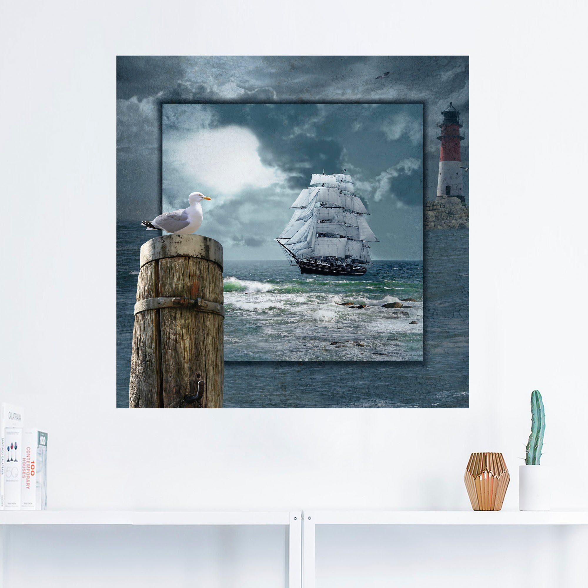 Artland Artprint Maritieme collage met zeilschip als artprint op linnen, poster, muursticker in verschillende maten