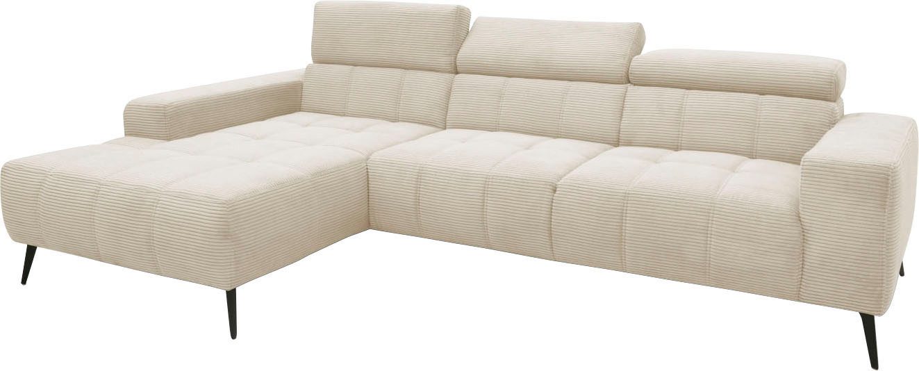 DOMO collection Hoekbank Trento L-vorm, met sledevoet of enkele voet naar keuze met verstelbare hoofdsteun, récamier links/rechts bestelbaar