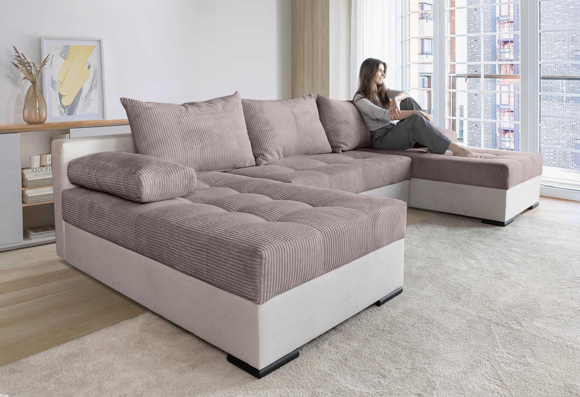 COLLECTION AB Zithoek Josy U-vorm, breedte 269 cm, platweefsel, structuur, kunstleer
