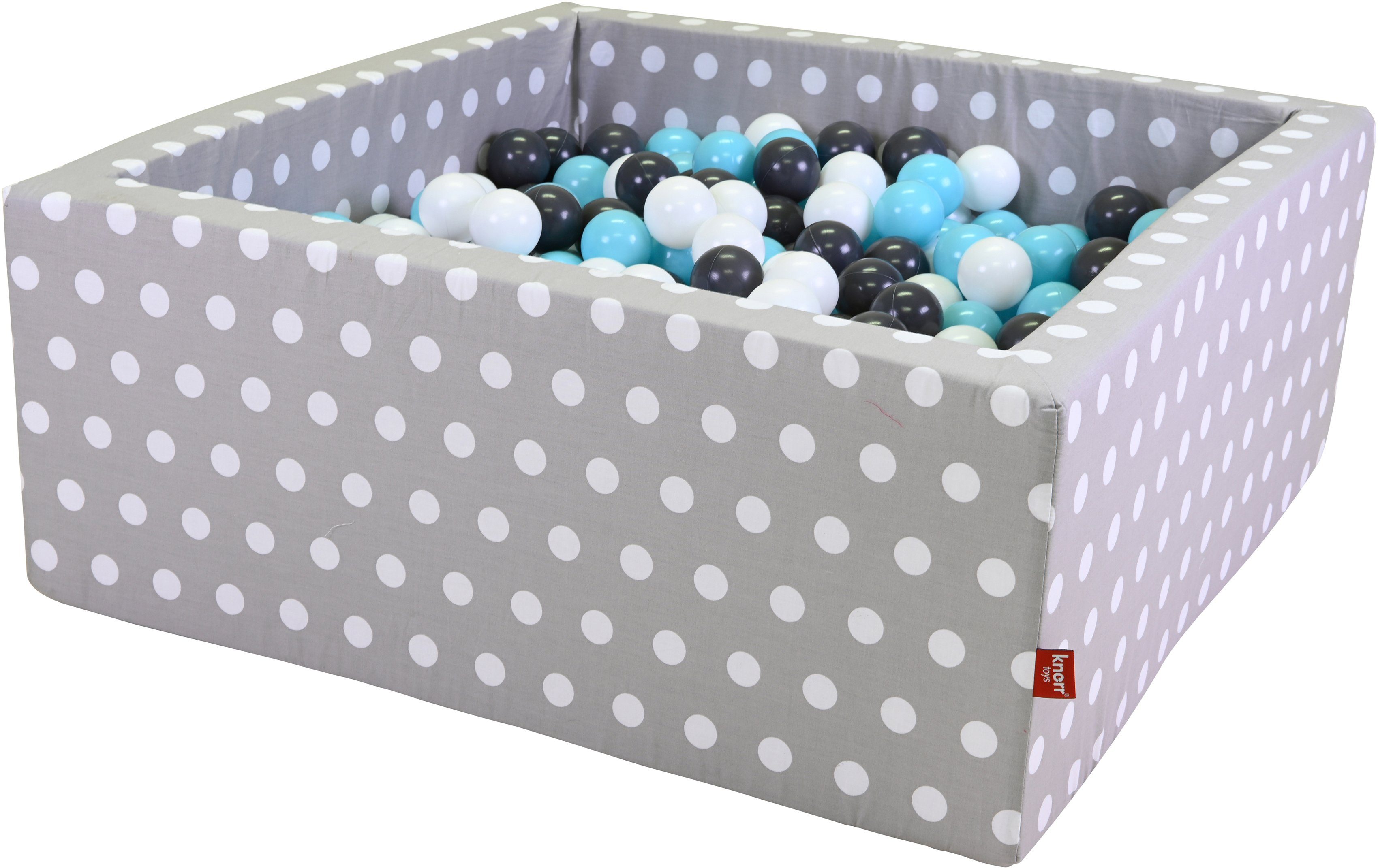 Knorrtoys® Ballenbak Soft, Grey white dots hoekig met 100 ballen crème/grey/light-blue, made in europe