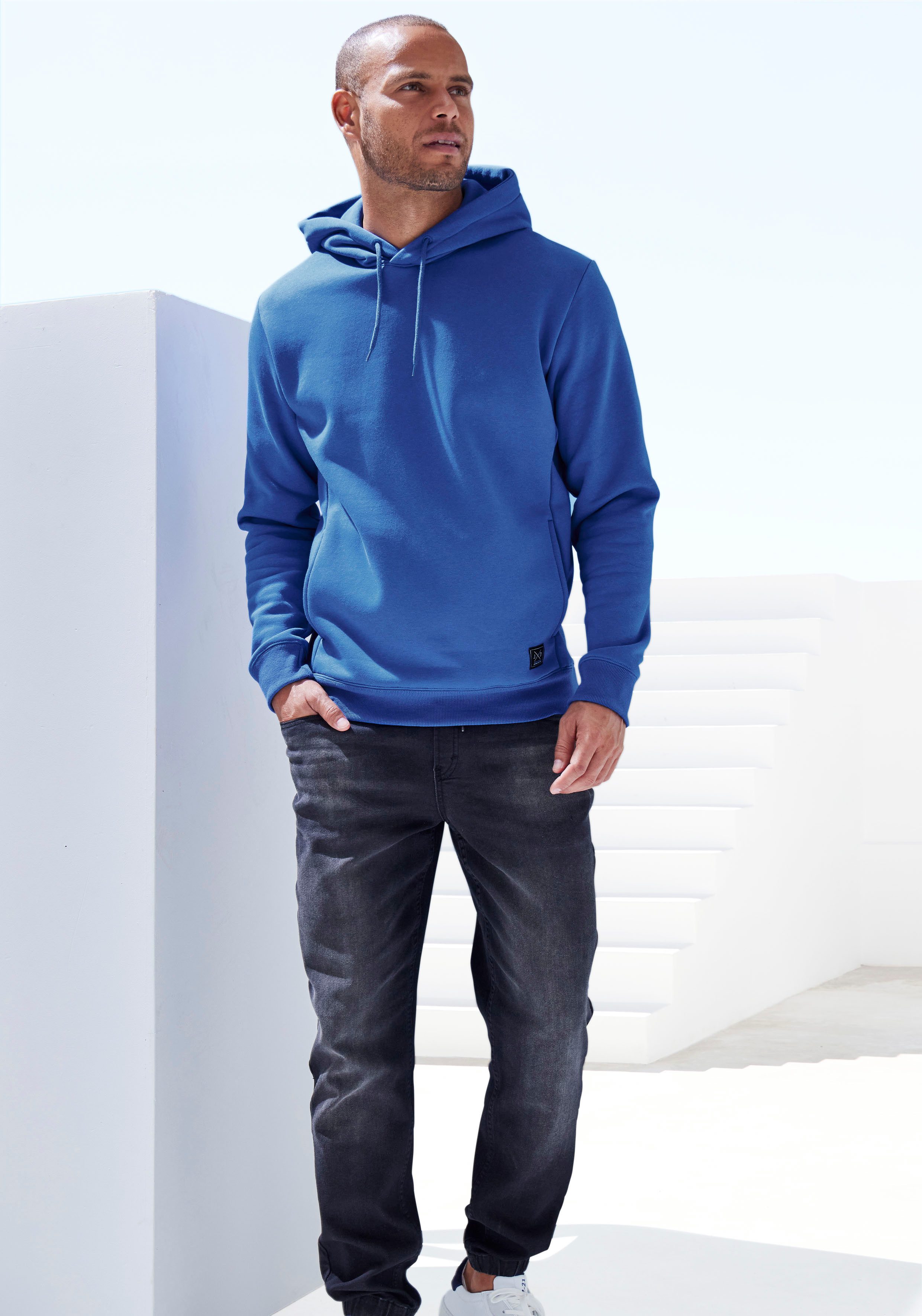 John Devin Hoodie Langarm, sweatshirt met ronde hals en capuchon, katoenmix