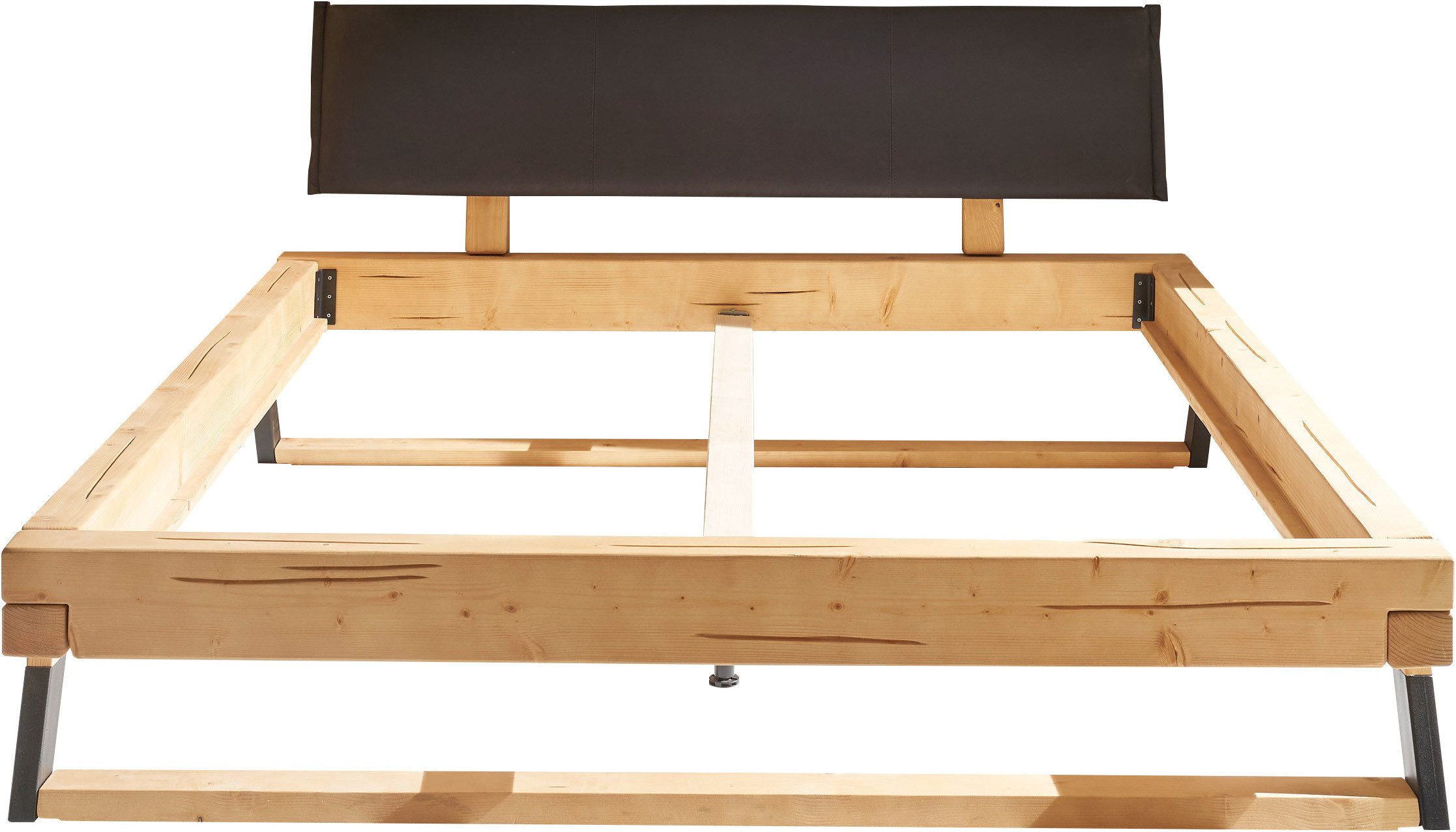 Schlafkontor Bedframe Lobia massief houten bed, gestoffeerde hoofdeinde 180x200 cm, tweepersoonsbed in natuurlijk vurenhout