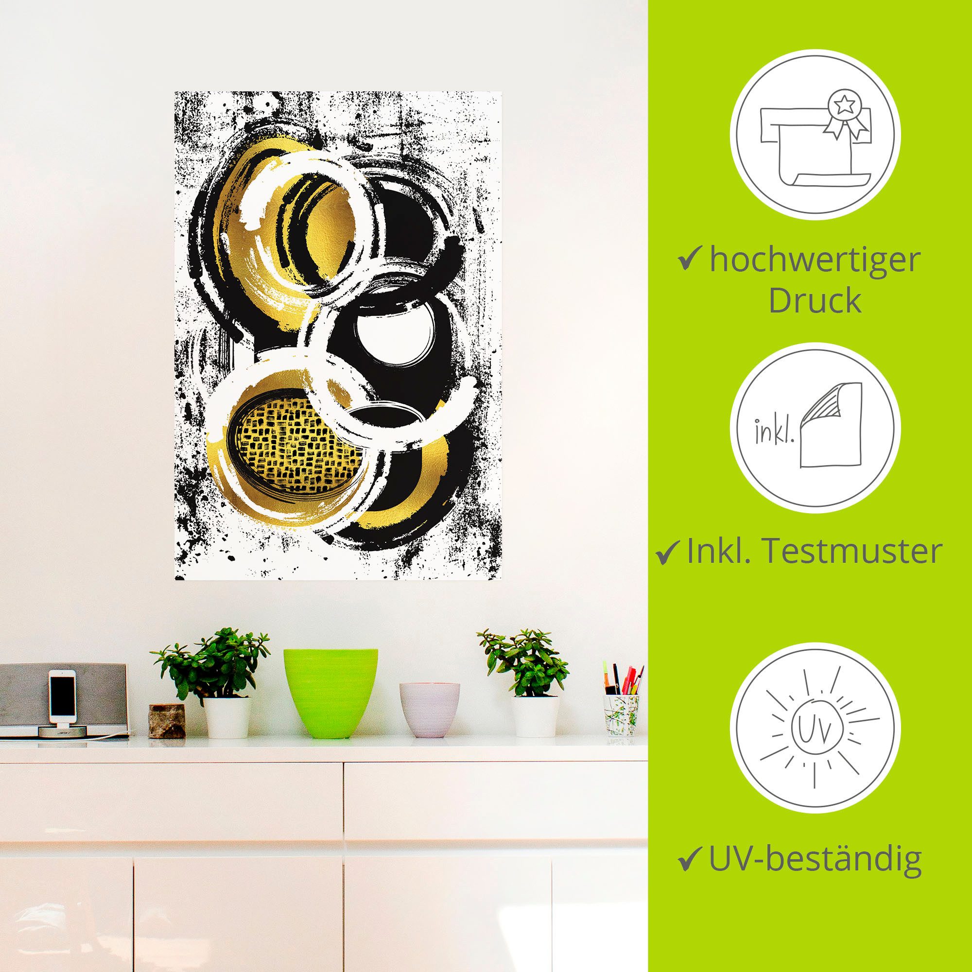 Artland Artprint Abstracte schilderkunst Nr. 2 goudkleur als artprint op linnen, poster, muursticker in verschillende maten