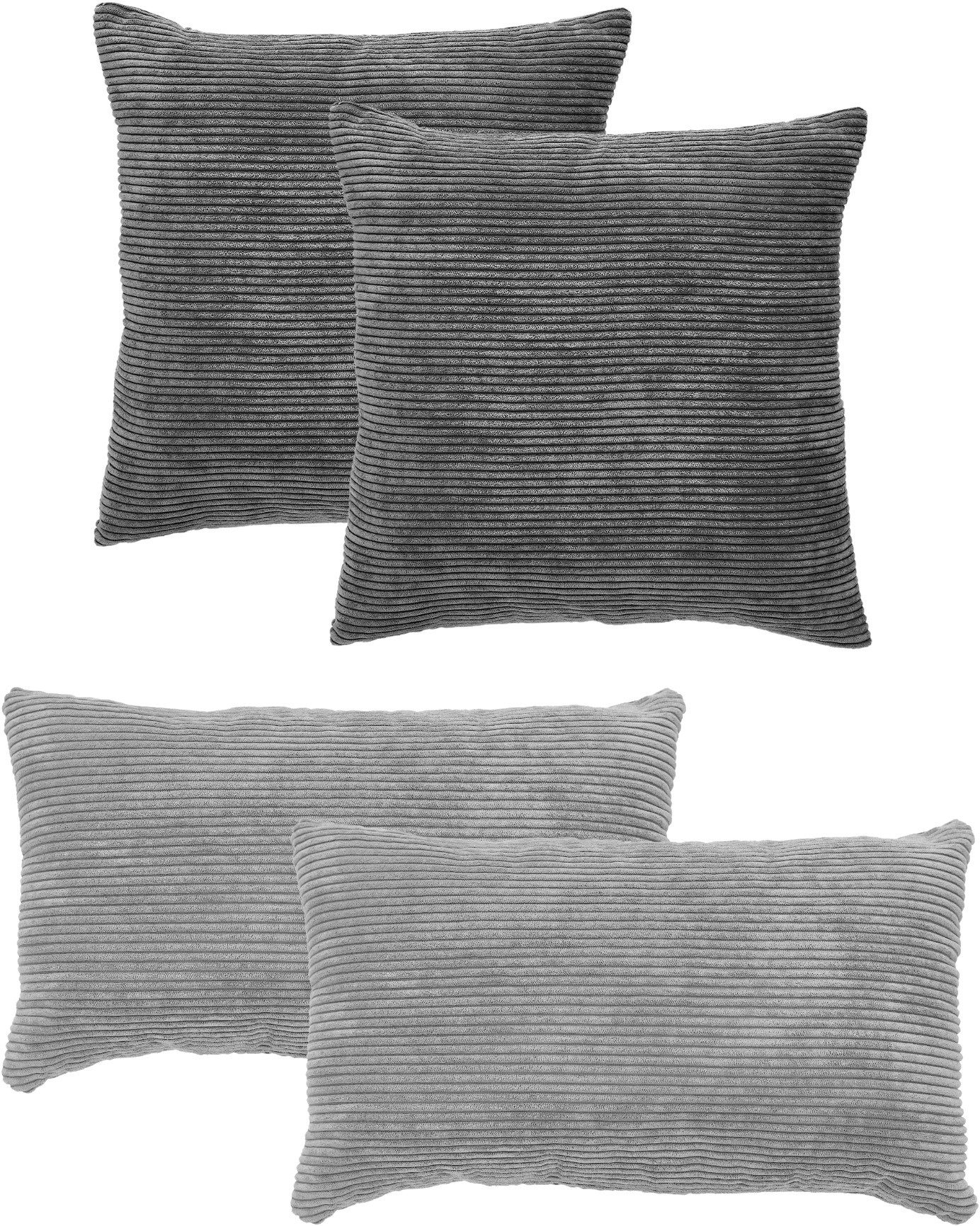 Andiamo Sierkussen Cord kussen Emy, 4-delig set, kussenhoes met vulling sierkussens grijs
