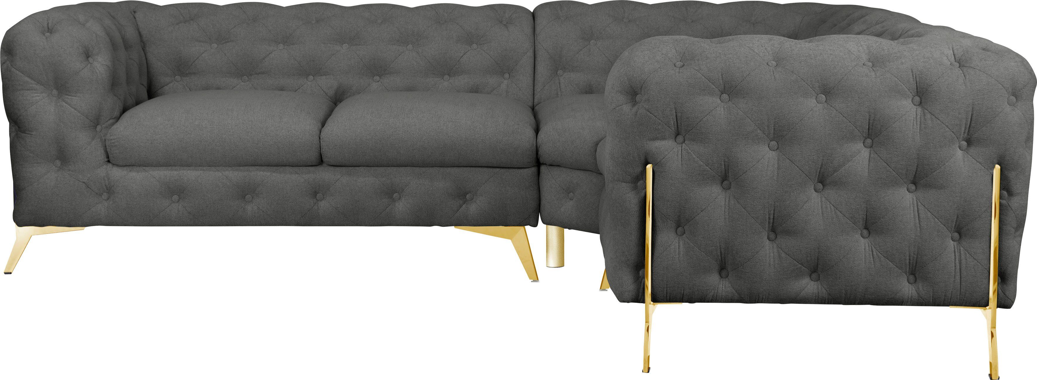 Leonique Chesterfield-bank Amaury L-vorm Chesterfield-look, bxd elk 262 cm, kleur van de poten ter keuze