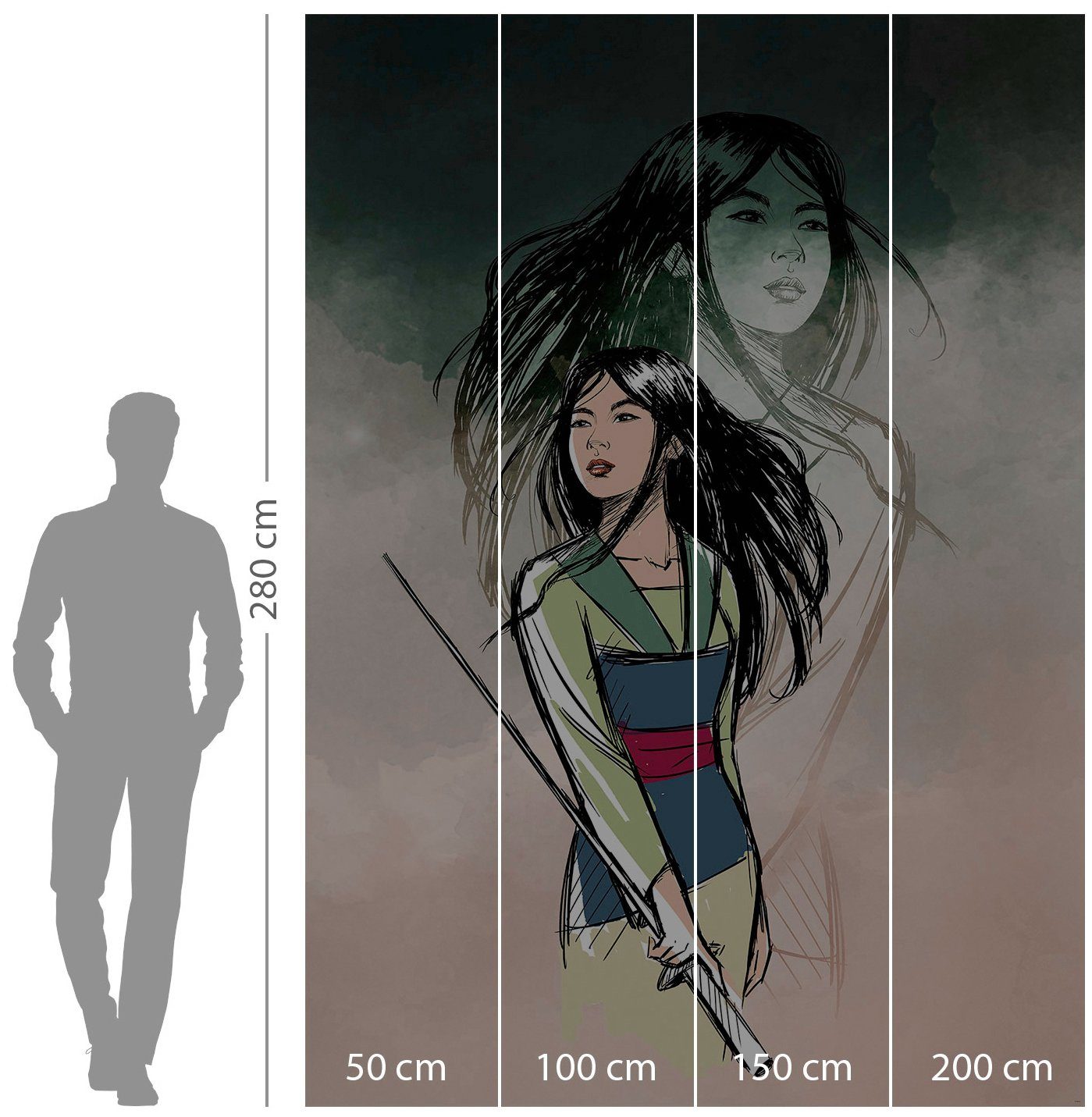 Komar Vliesbehang Digitale print vlies - Brave Mulan - Afmeting 200 x 280 cm