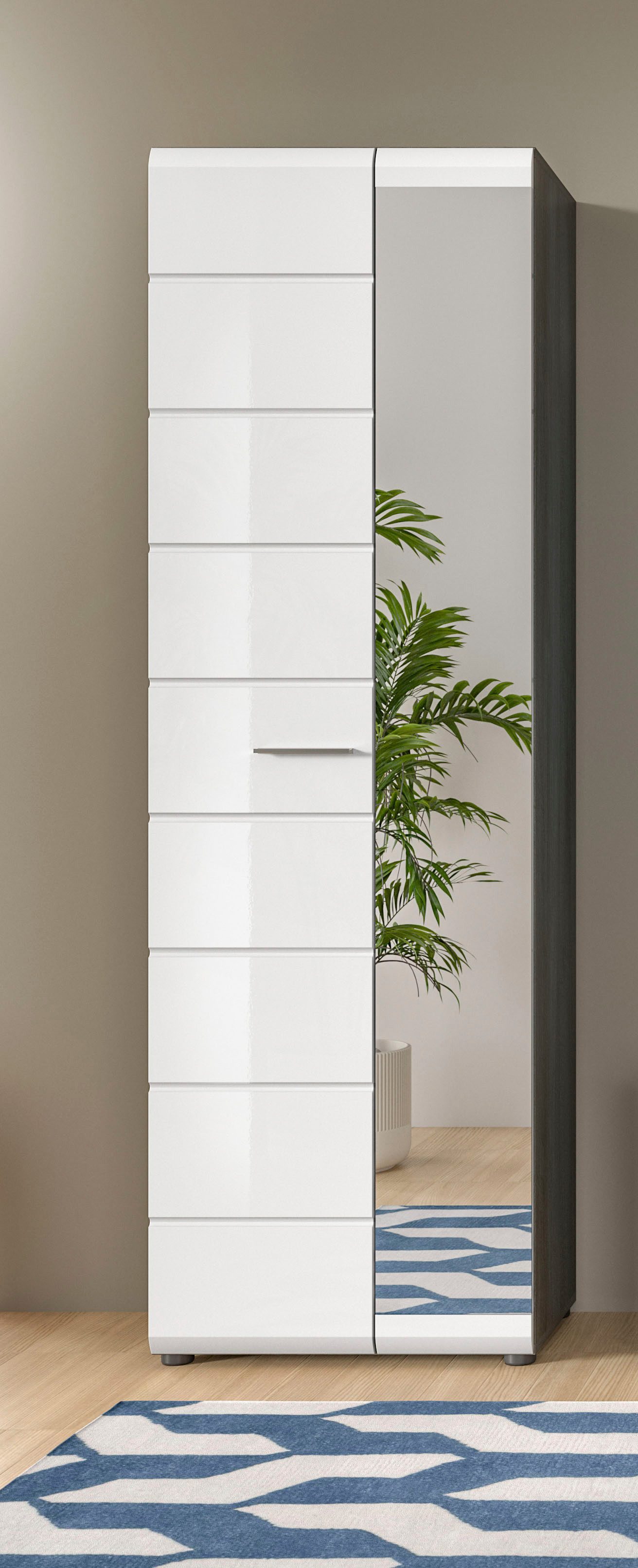 INOSIGN Kledingkast Rumba, Hoogte 192 cm, 1 Hoogglans deur, 1 Spiegeldeur, 4 legplanken, garderobekasten grijs