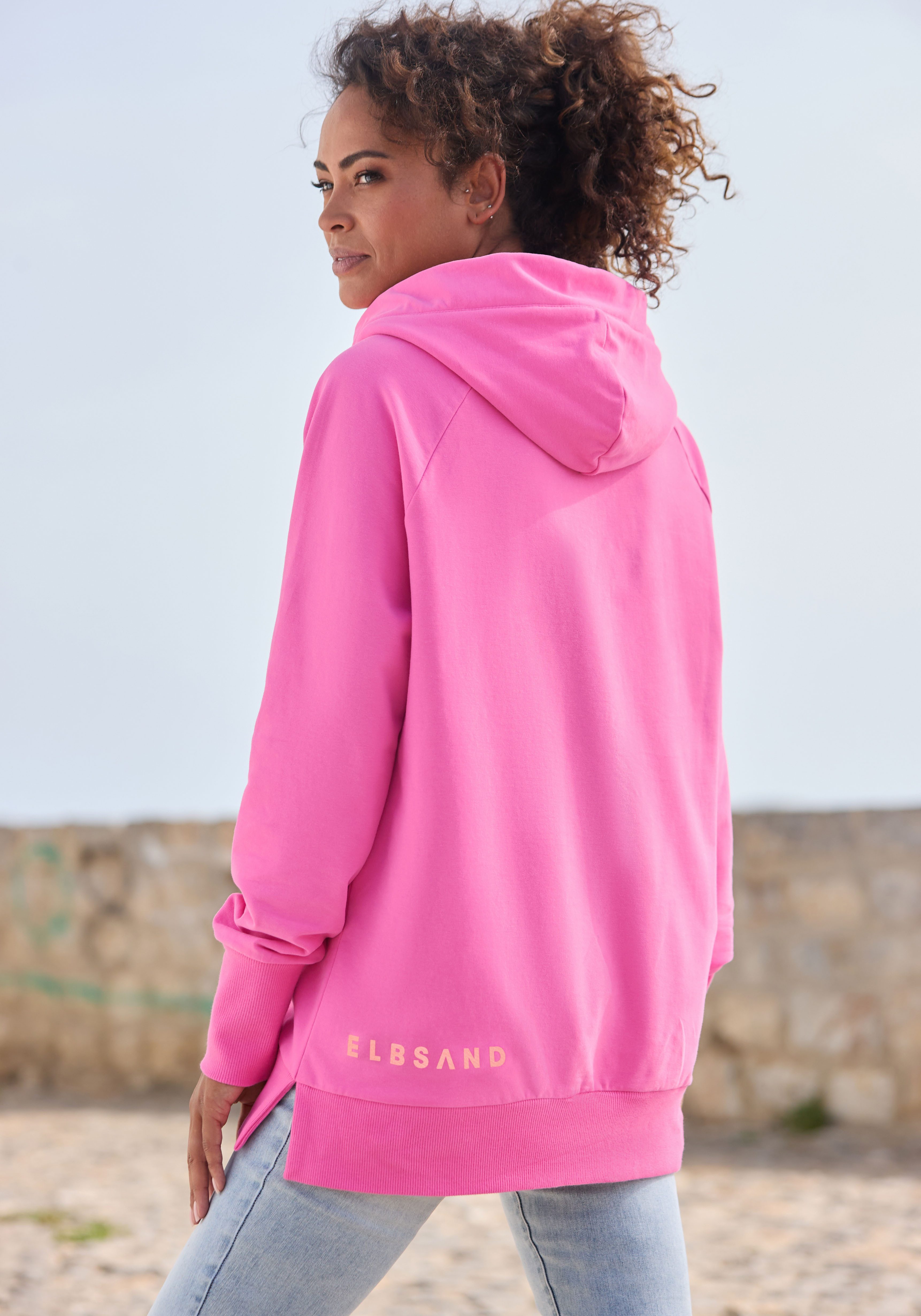 Elbsand Hoodie Svana met logoprint, comfortabele hoodie, zijslitsen