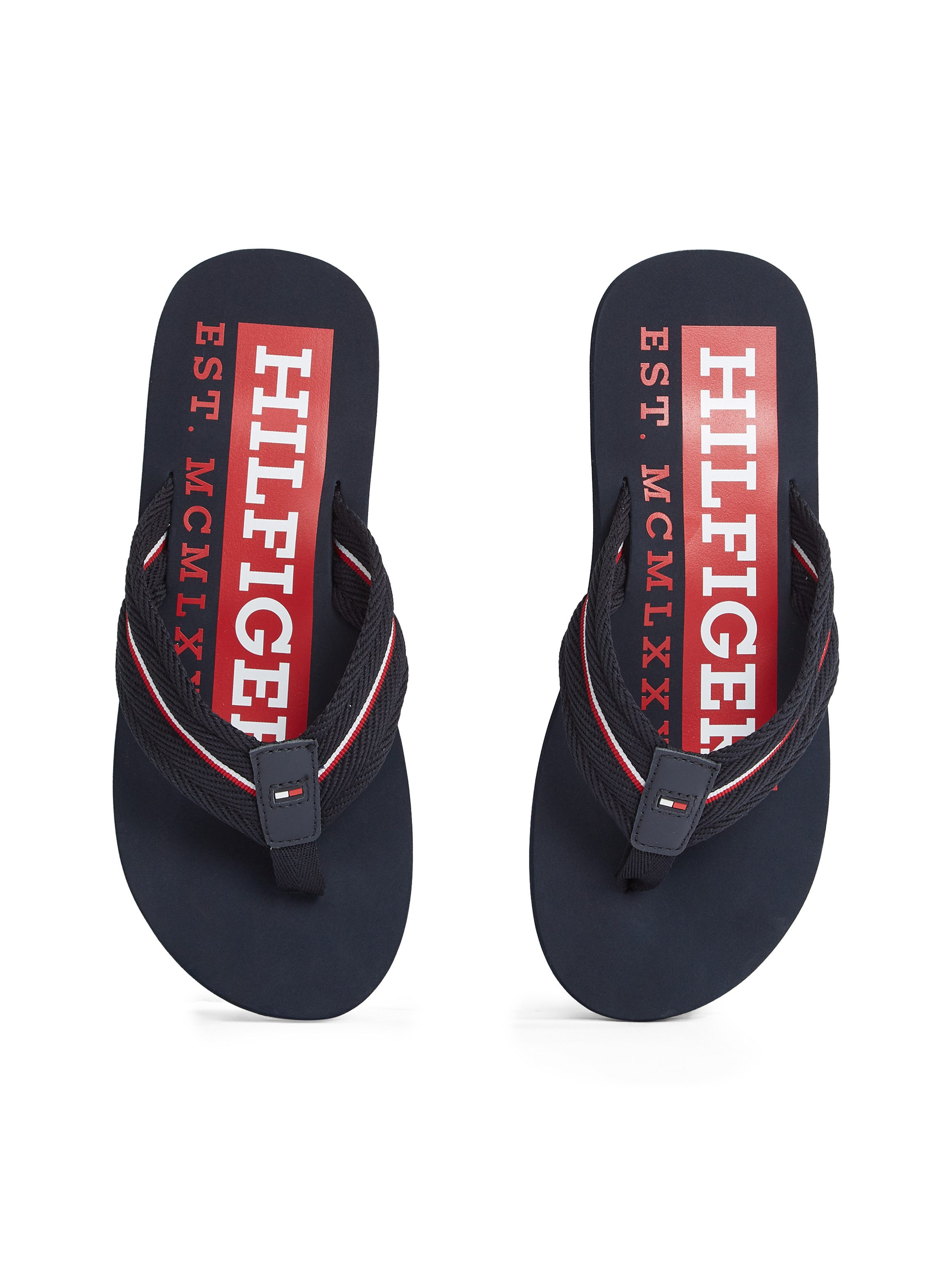 Tommy Hilfiger Teenslippers CORPORATE HILFIGER BEACH SANDAL , dianette, zomerschoen, flats, comfort-schoen met strepen