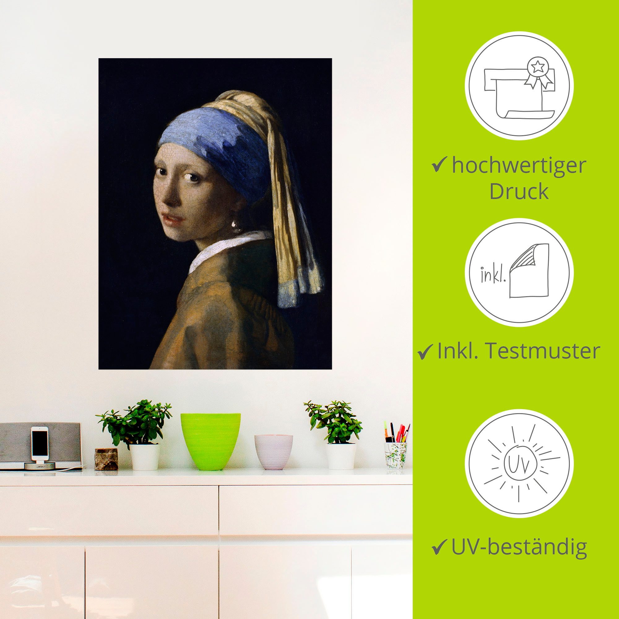Artland Artprint Het meisje met de parel als artprint op linnen, poster, muursticker in verschillende maten
