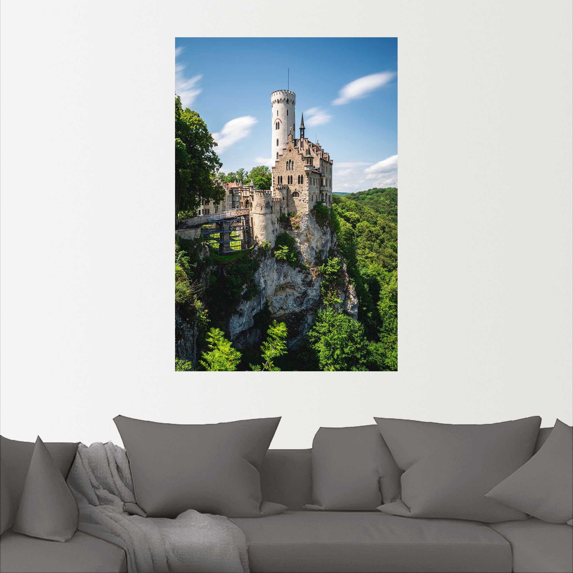 Artland Artprint Slot Lichtenstein op een zonnige dag als artprint van aluminium, artprint op linnen, muursticker of poster in verschillende maten