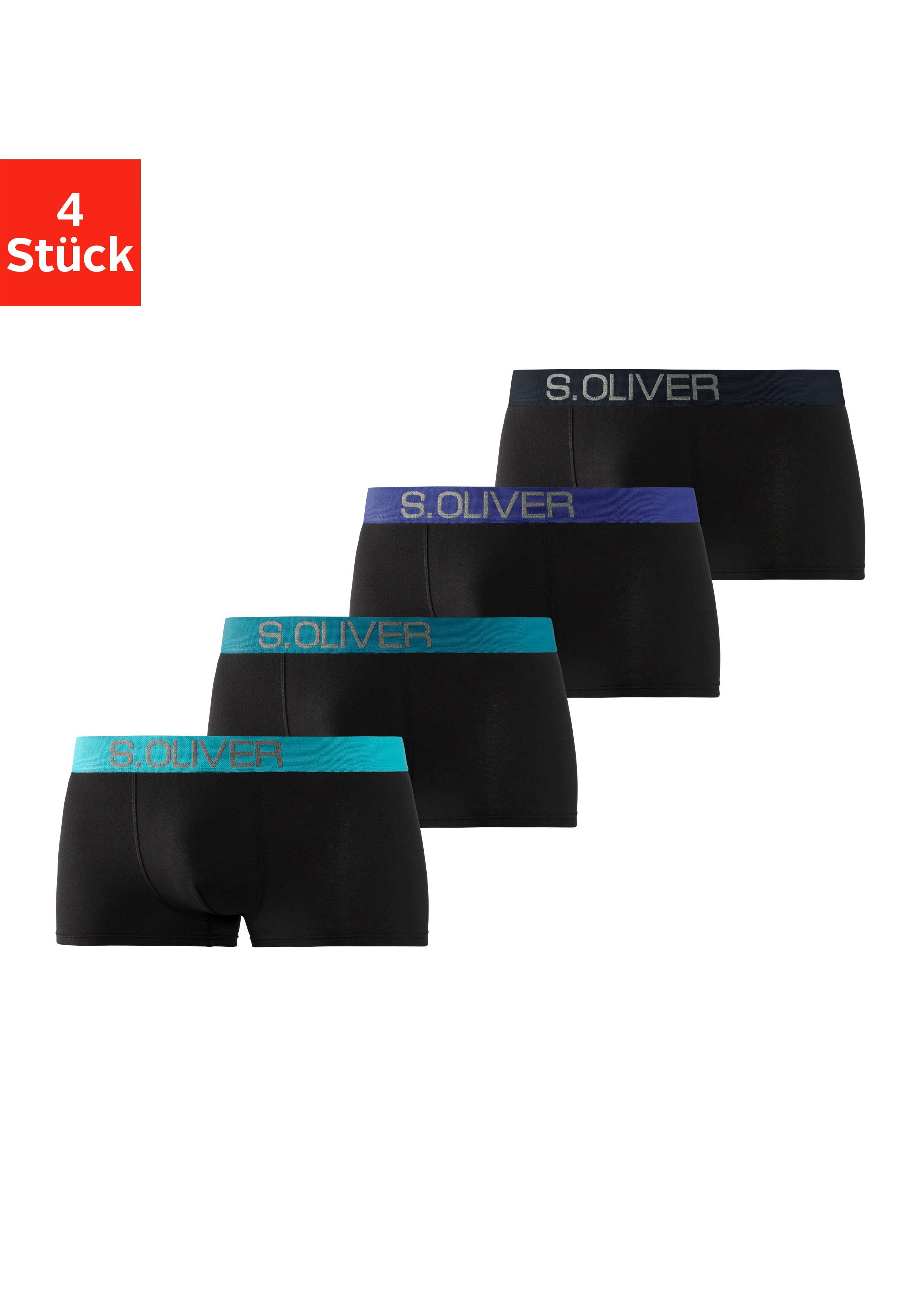 s.Oliver RED LABEL Beachwear Hipster strak zittende boxershorts voor heren van katoenmix (set, 4 stuks) heren hipsters maat XXL zwart