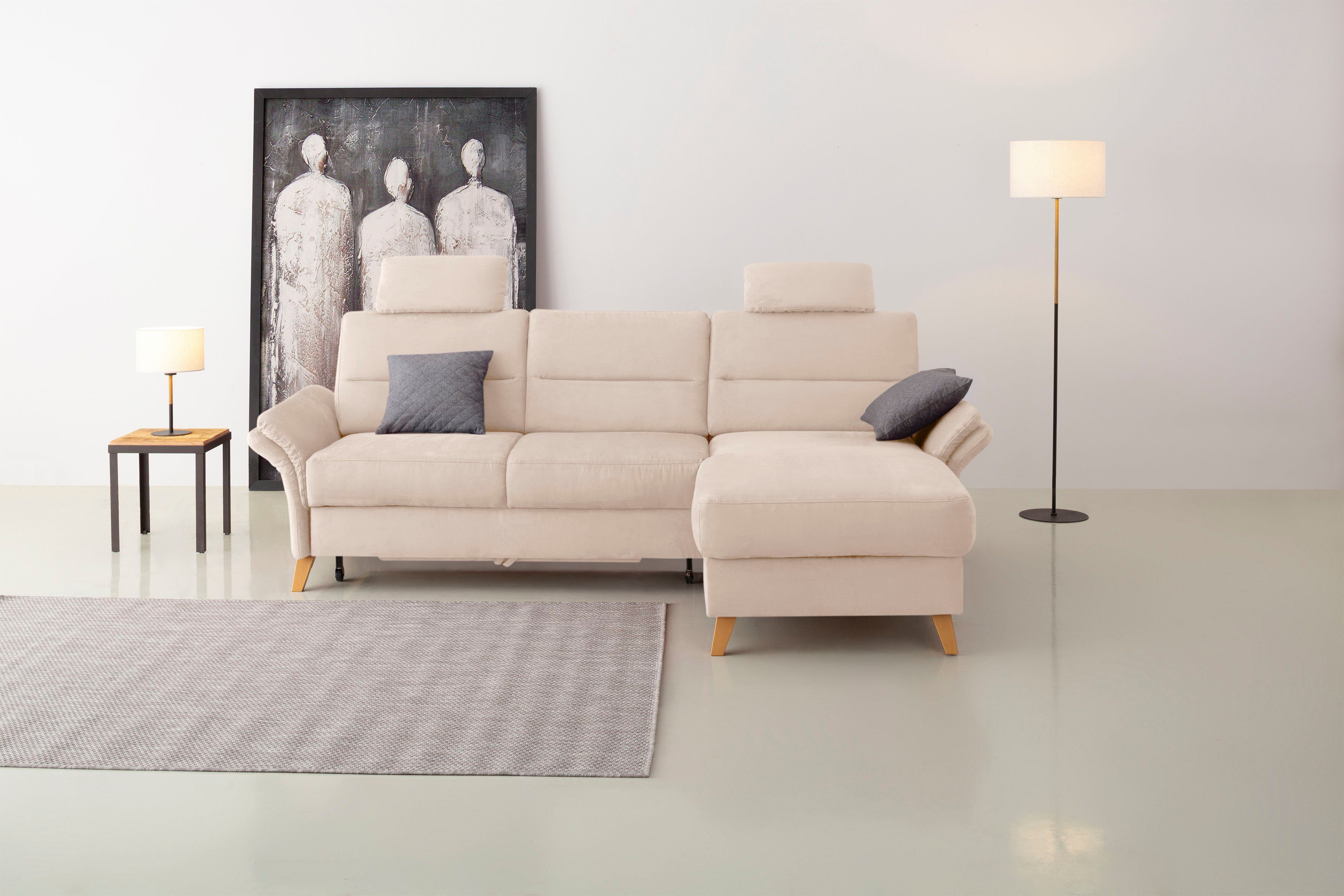 Home affaire Hoekbank Westerland L-vorm Binnenveringsinterieur, naar keuze met slaapfunctie, bedkist beige, hoekbanken, Met slaapfunctie, bedkist en