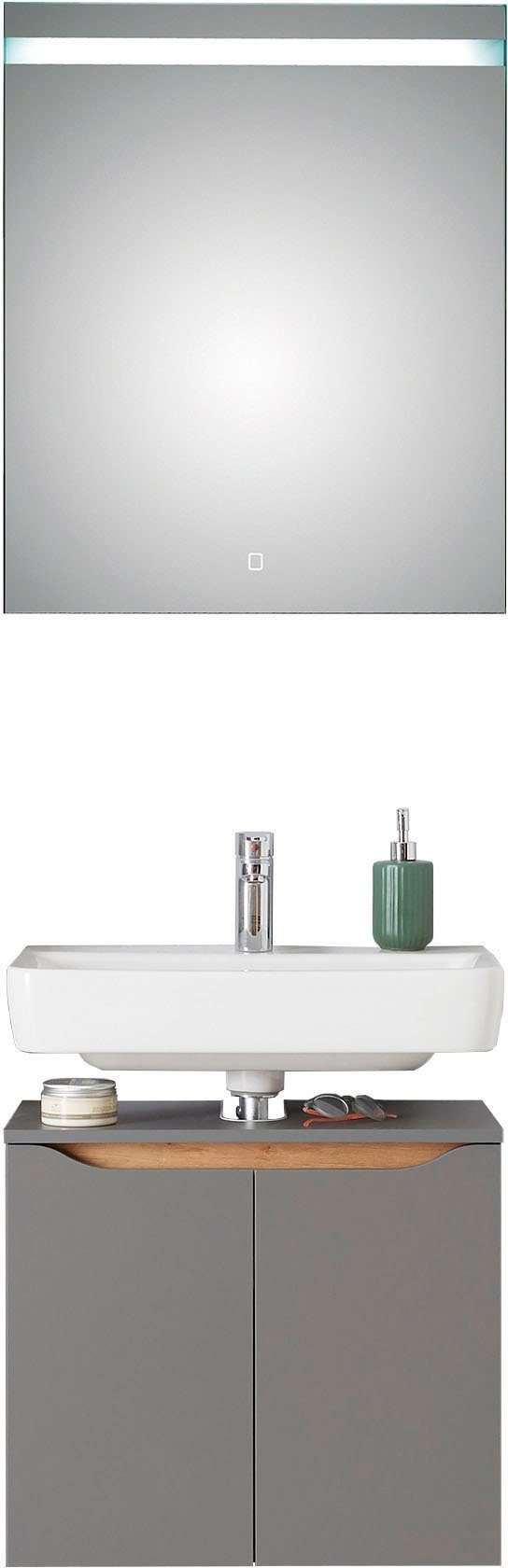 Saphir Badkamerserie Quickset 2-delig, wastafelonderkast met led-spiegel Wastafel 60 cm breed, inclusief deurdemper, 2 deuren, badset (2-delig)