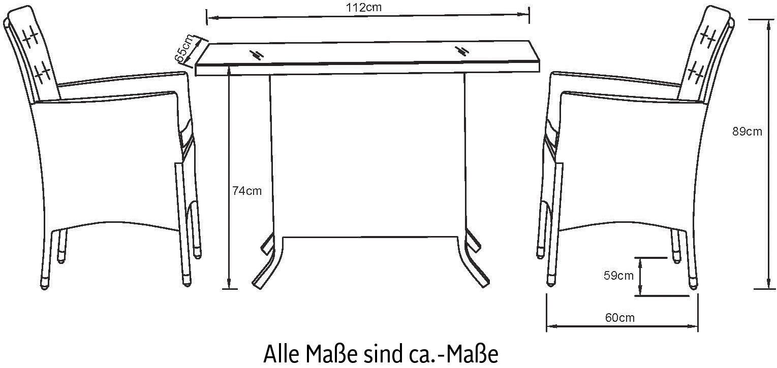 KONIFERA Tuin-eethoek Milaan Tafelblad van veiligheidsglas (set, 7-delig)