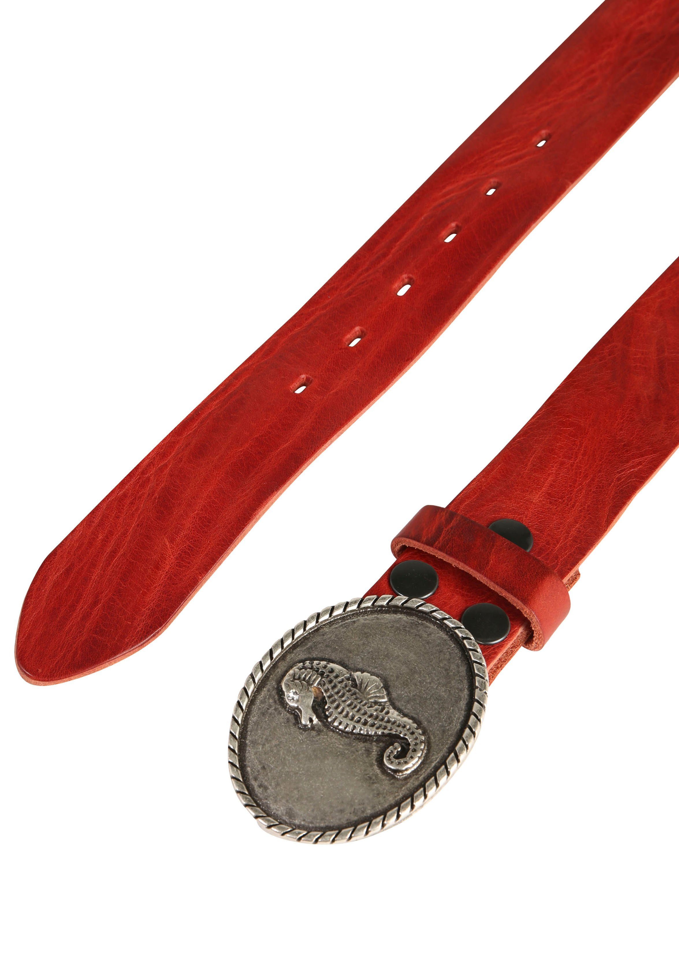 RETTUNGSRING by showroom 019° Leren riem Sluiting "Zeepaard ovaal zilverkleur met Swarovski-kristal veredeld"