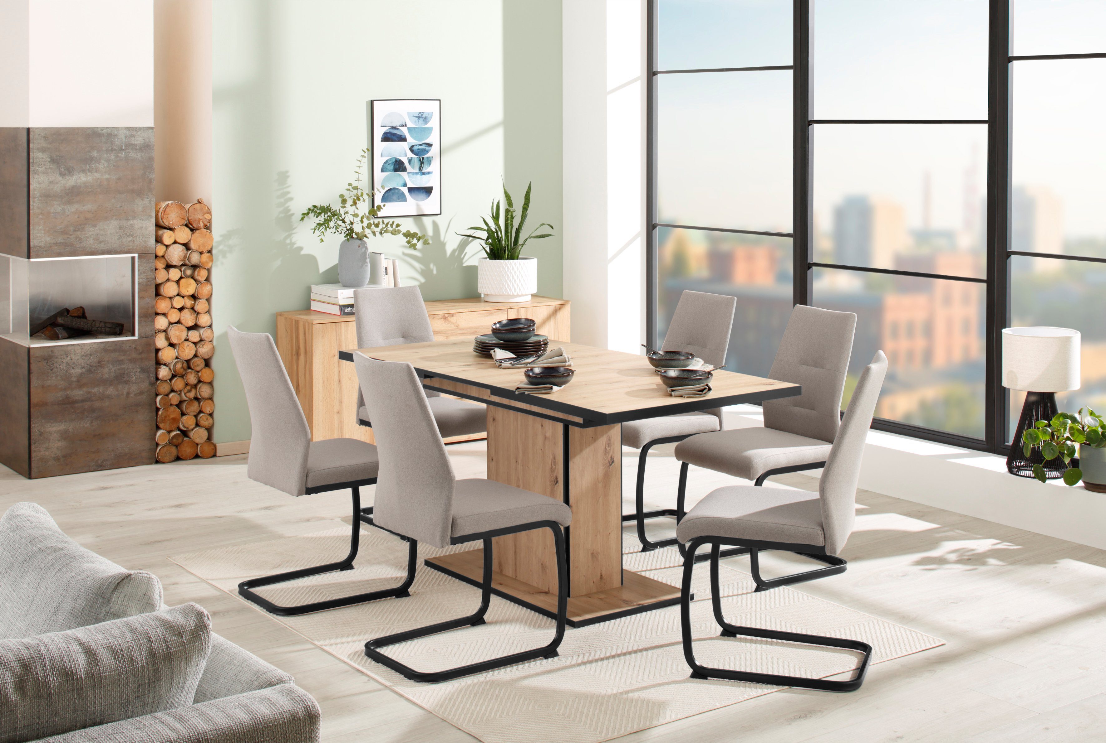 HELA Eethoek Ariana, TOPSELLER! OTTOs Choice, uitschuifbare eettafel, 6 stoelen Tafel uitschuifbaar 120 -160 cm, draagvermogen 140 KG, comfortabel