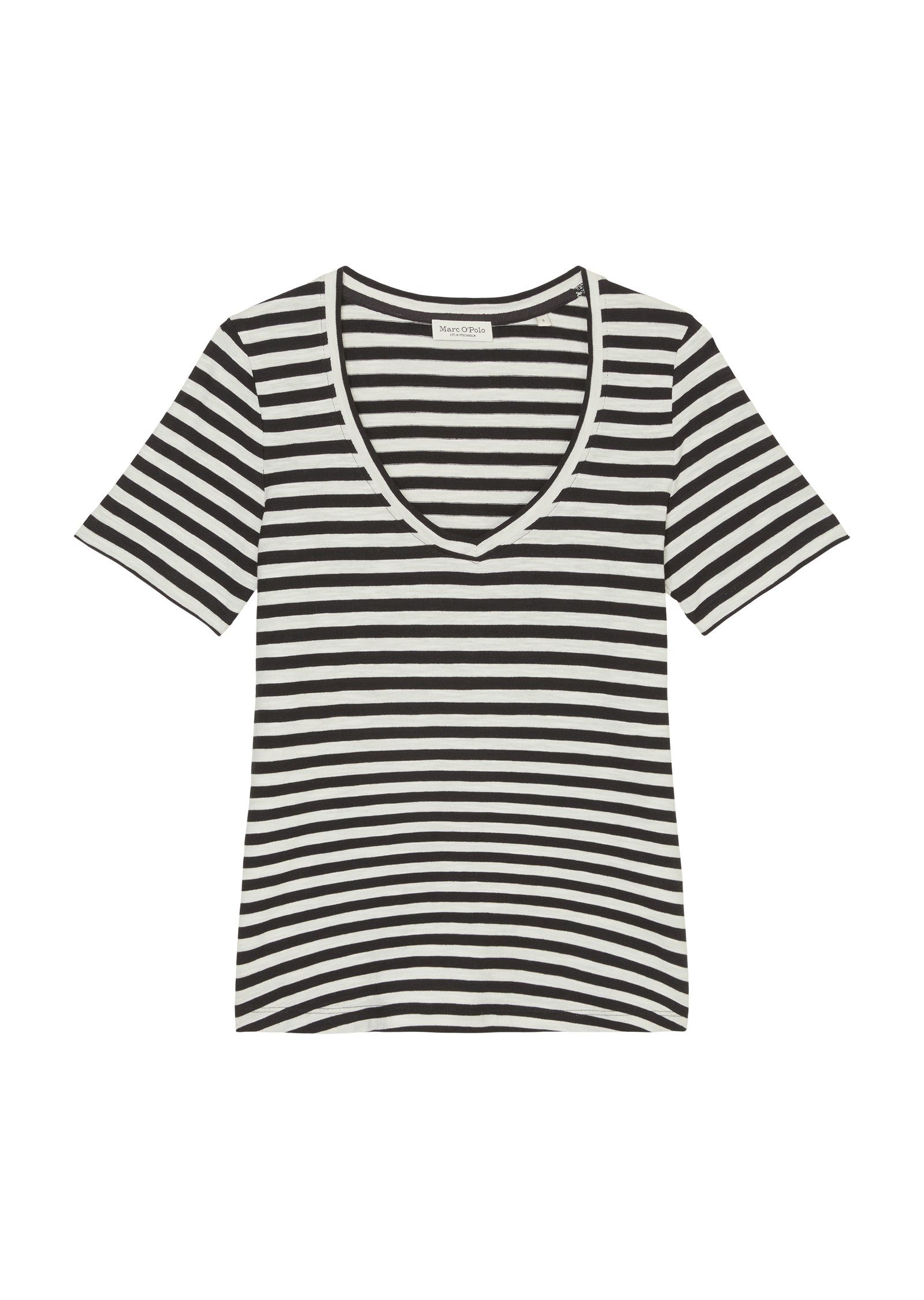 Marc O'Polo T-shirt afgeronde v-hals losgebreide slub-jersey kwaliteit