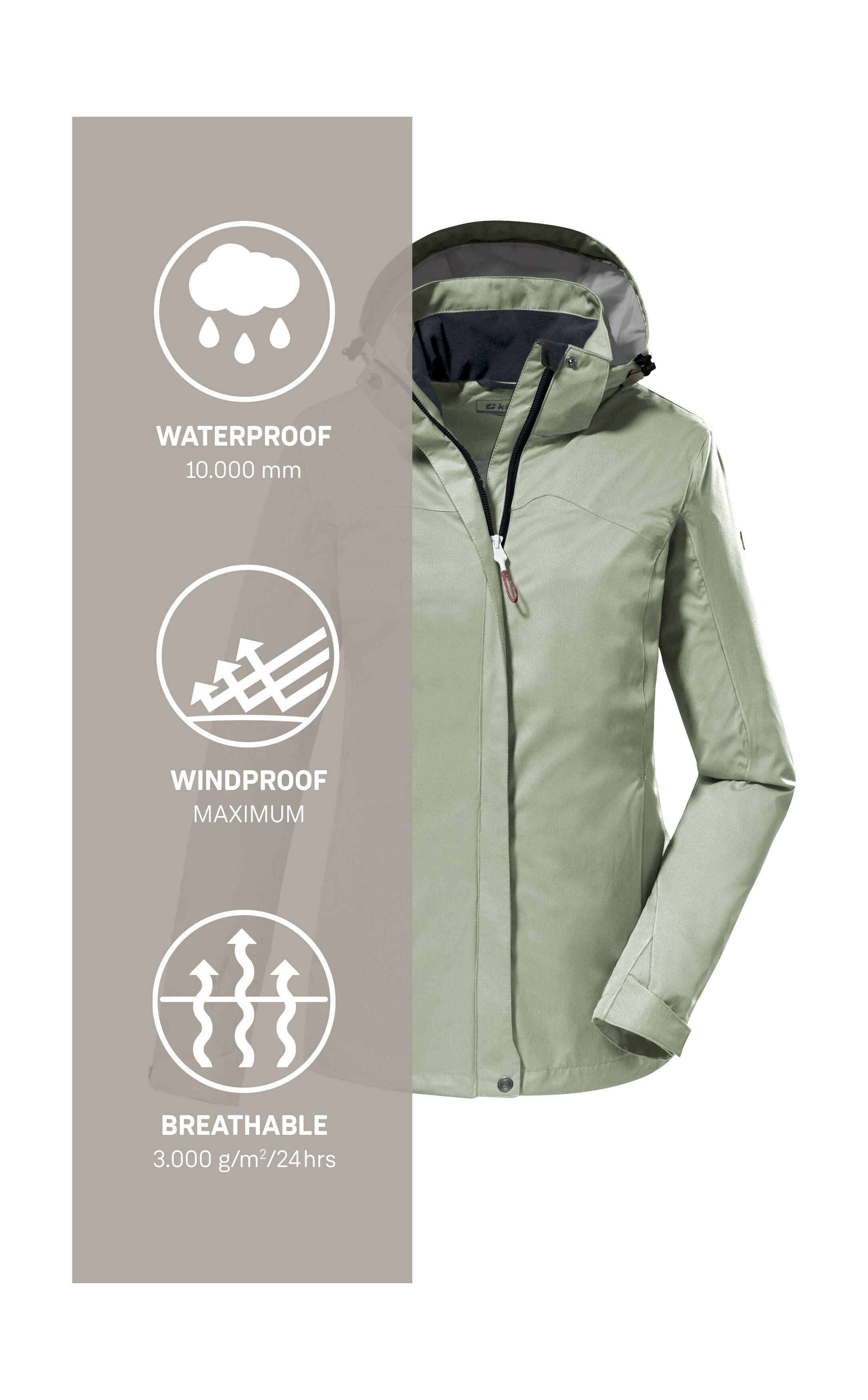 Killtec Outdoorjack KOS 133 WMN JCKT Water- en winddichte damesjack met afneembare capuchon, PFAS-vrij
