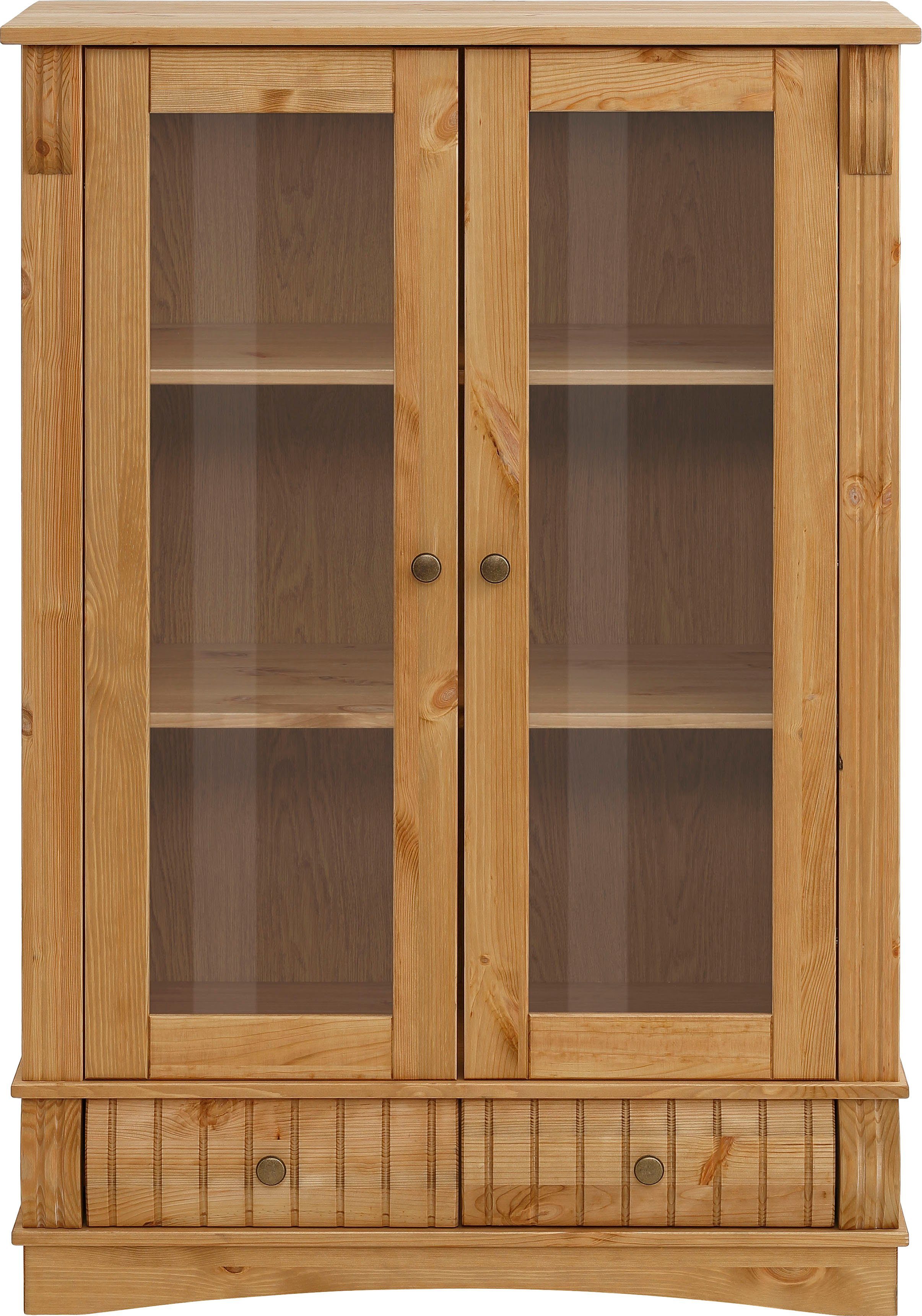 Home affaire Vitrinekast Teresa met 2 glazen deuren en 2 lades, hoogte 120 cm, van massief hout