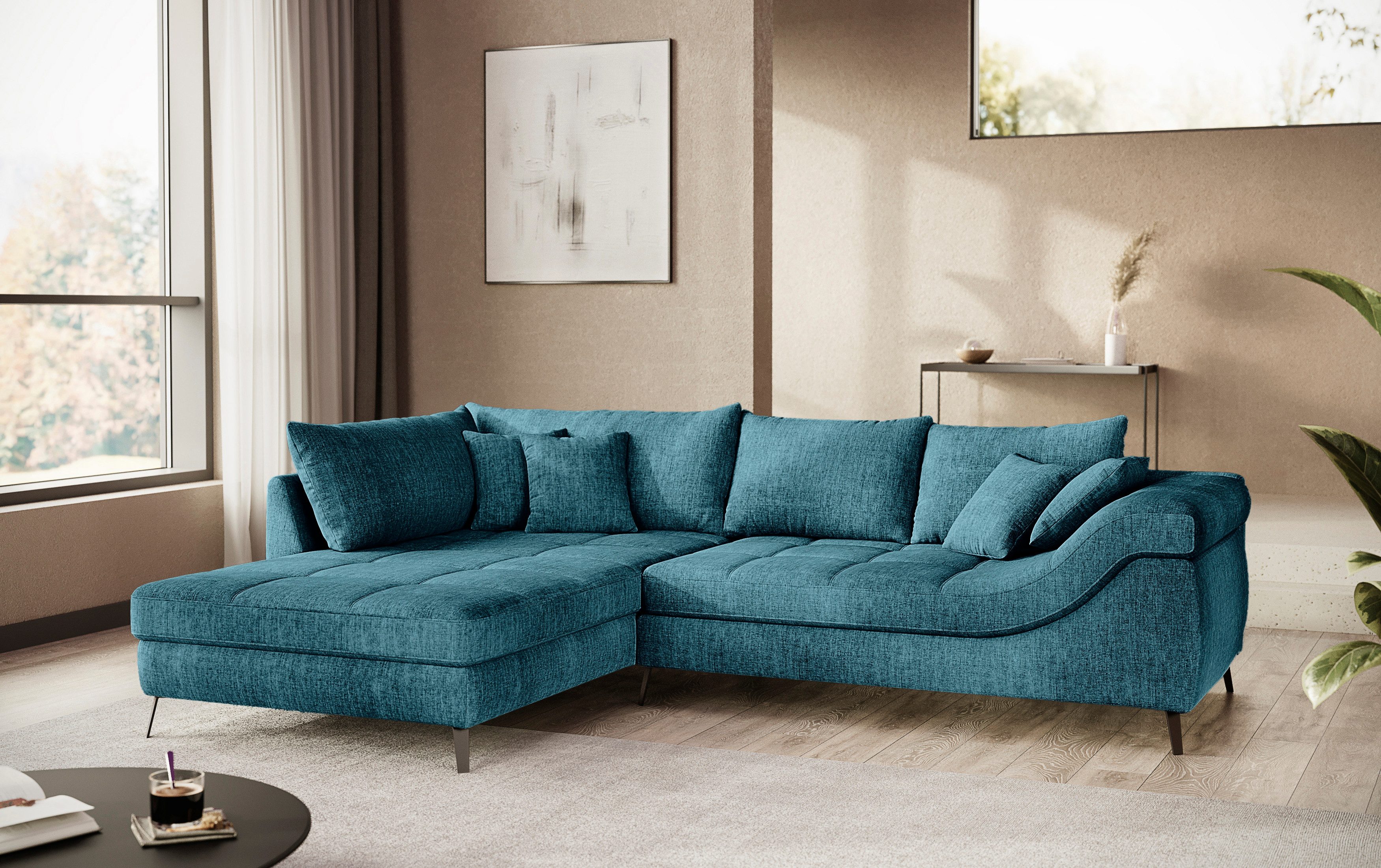 Mr. Couch Hoekbank Portofino L-vorm 4 bekledingskwaliteiten, 13,5 cm hoge metalen profielvoeten in mat zwart