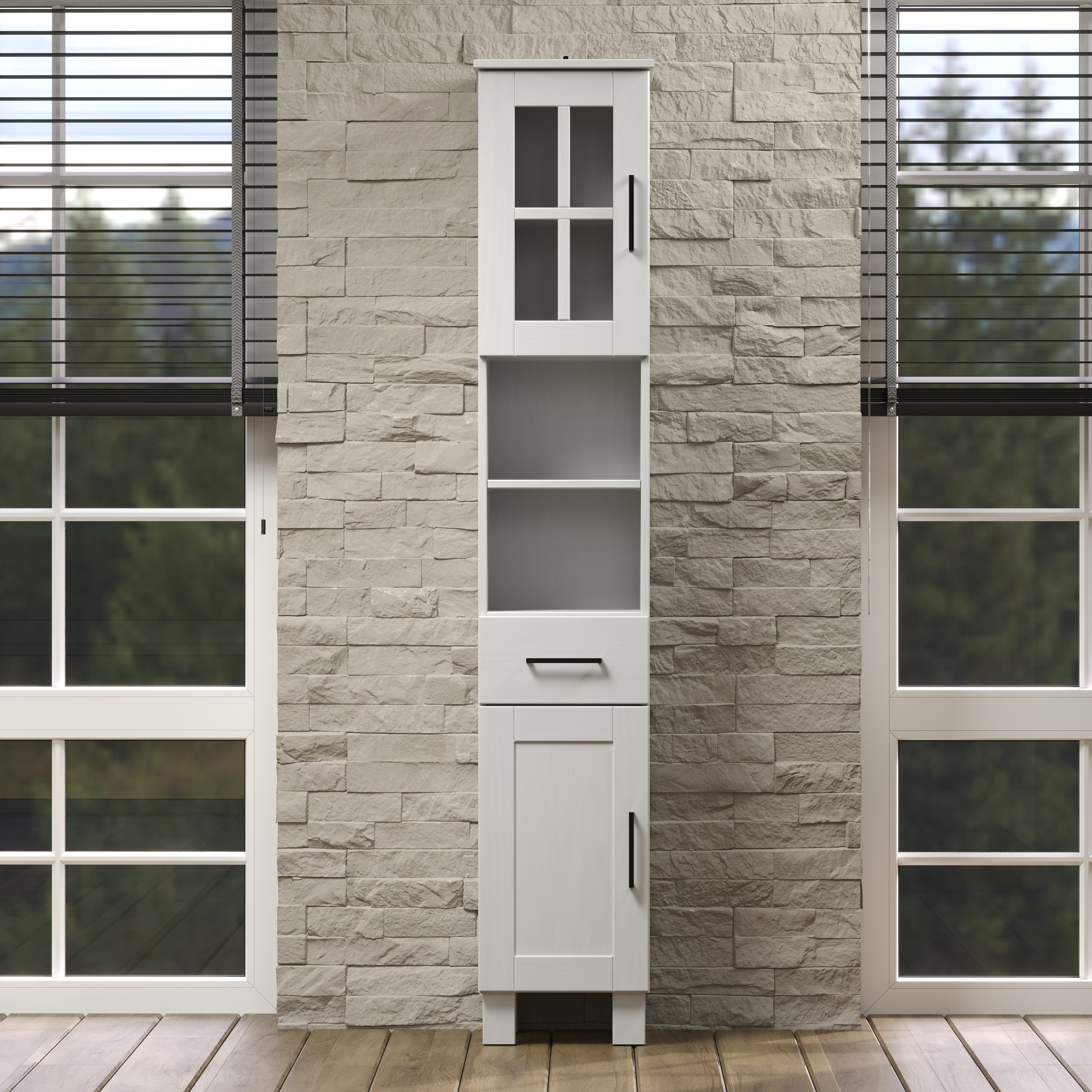 welltime Hoge kast Ulea Badkast van massief hout met lade - afmetingen (B/D/H) 33/30/180 cm (1 stuk)