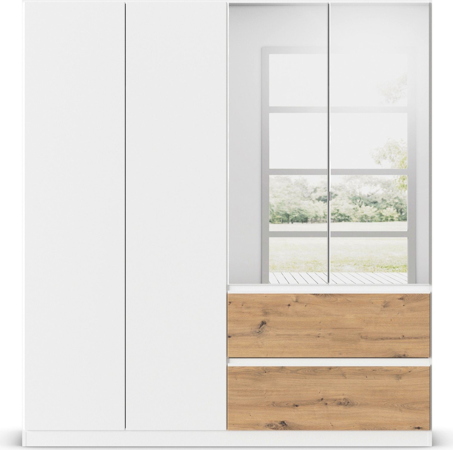 rauch Draaideurkast Kledingkast Kast Garderobe Wasmand COSTA in 3 Breedtes met spiegel, greeploos front en push-to-open functie made in germany