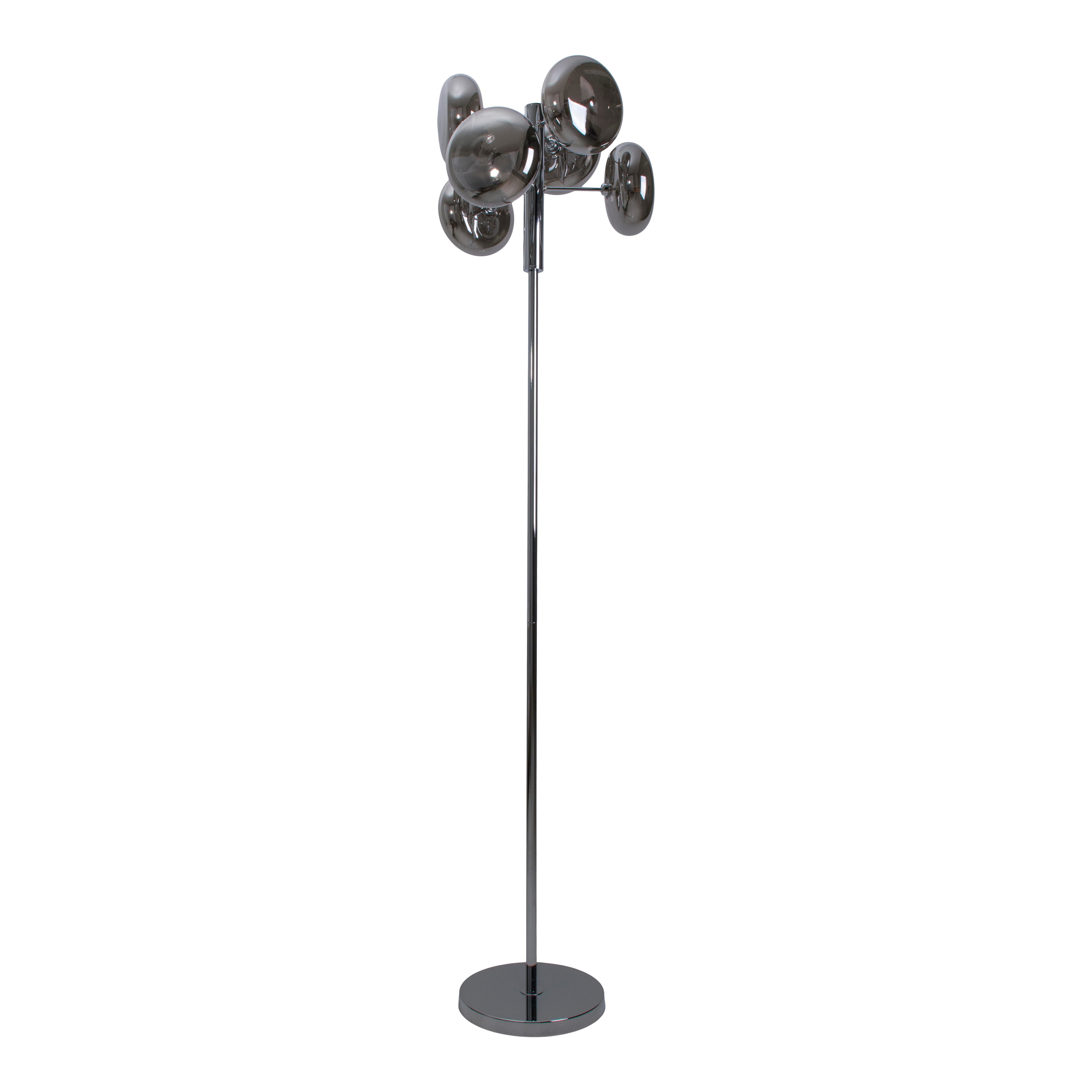 näve Staande lamp ORION 6-armig, g9, glazen kappen rook/chroom, toevoer 200cm met voetenschakelaar (1 stuk)