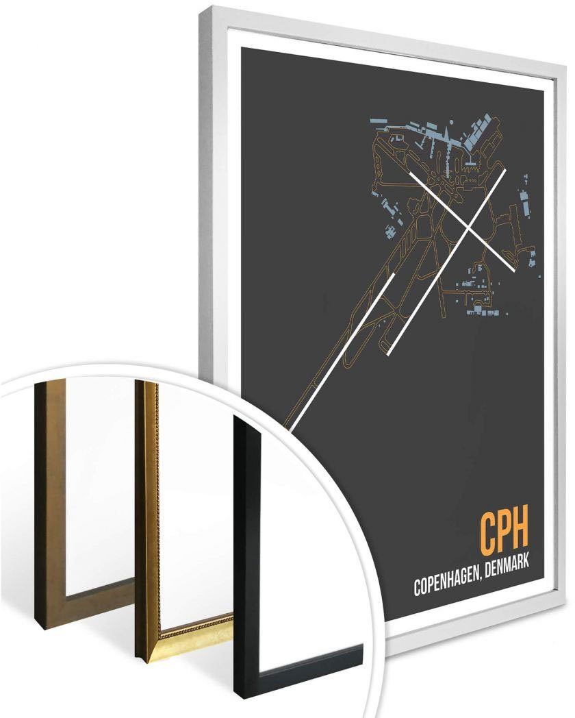 Wall-Art Poster Artprint CPH plattegrond Kopenhagen (1 stuk)