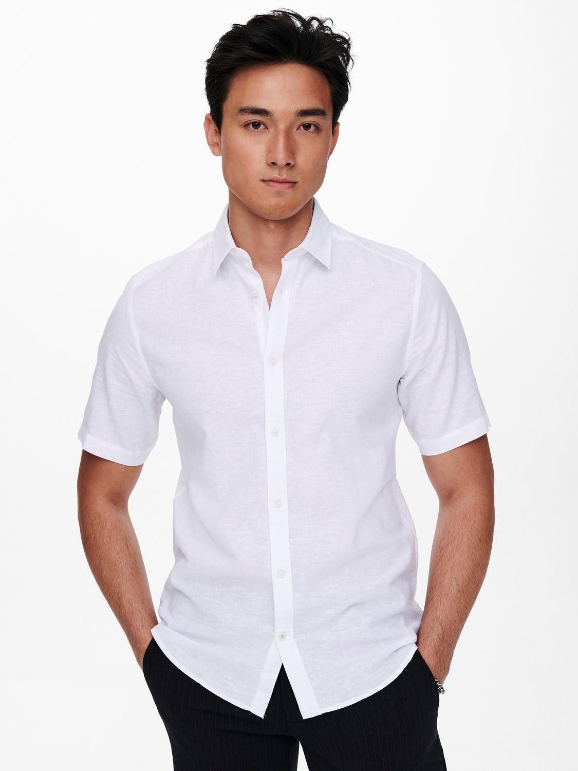 ONLY & SONS Overhemd met korte mouwen ONSCAIDEN SS SOLID LINEN SHIRT NOOS