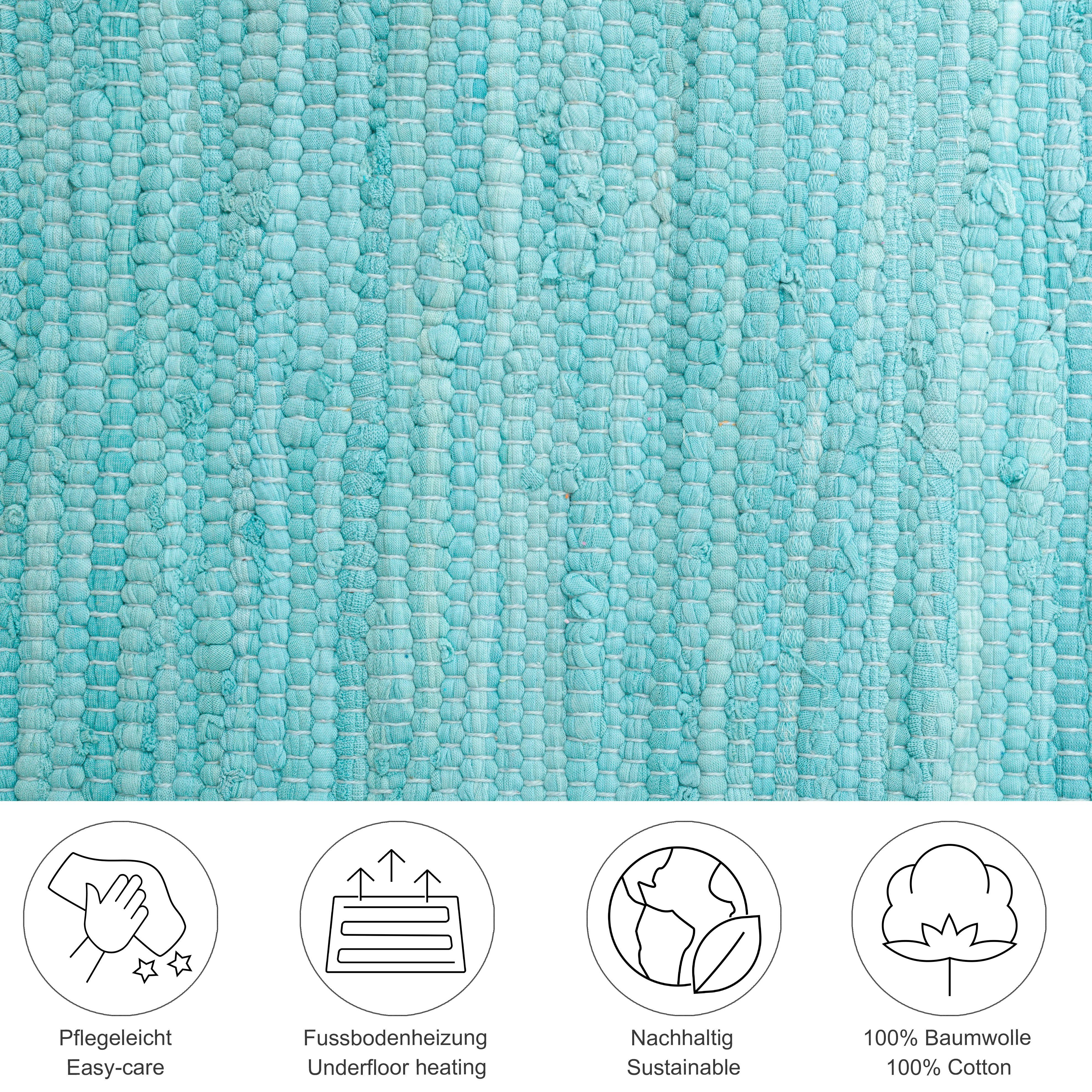 THEKO Vloerkleed Happy Cotton Handgeweven vloerkleed, platweefsel, puur katoen, met de hand geweven, met franje