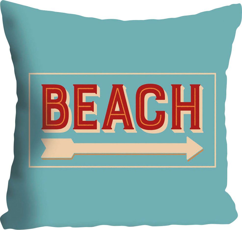 queence Sierkussen Celine met opschrift beach, kussenovertrek zonder vulling(1 stuk)