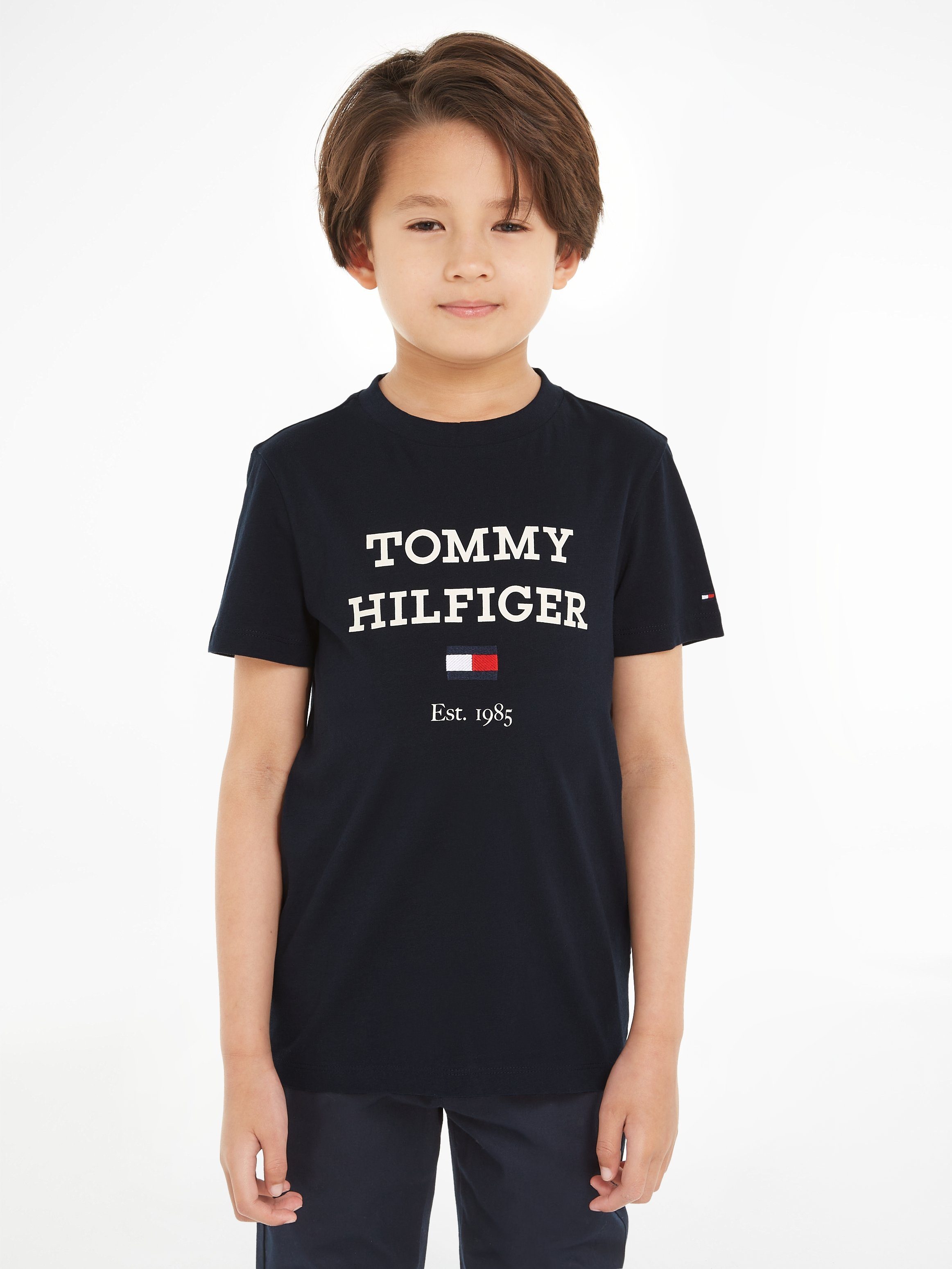 Tommy Hilfiger T-shirt met tekst zwart Jongens Katoen Ronde hals Tekst 122
