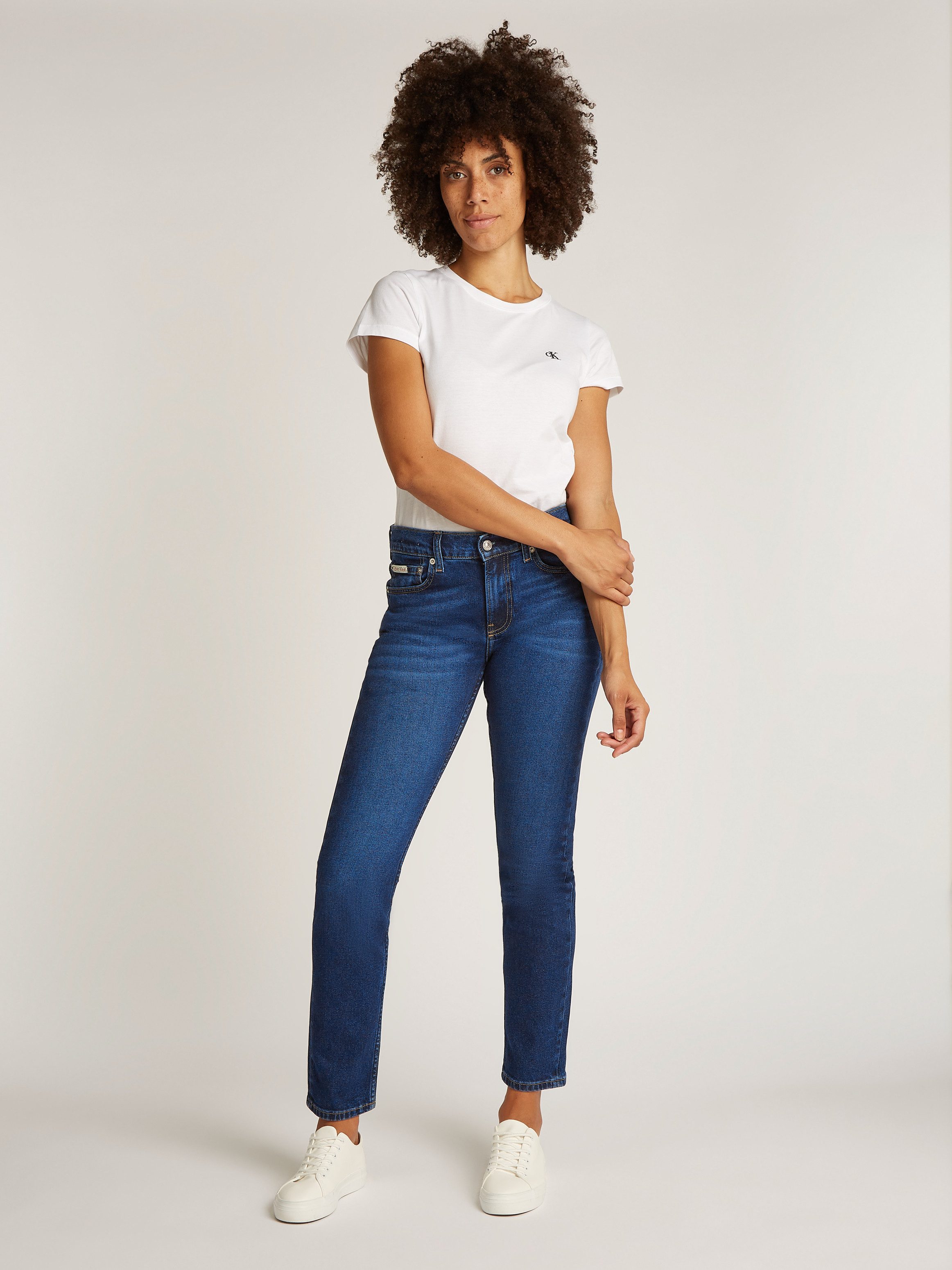 Calvin Klein Slim fit jeans SLIM Muntzakje, logo borduursel