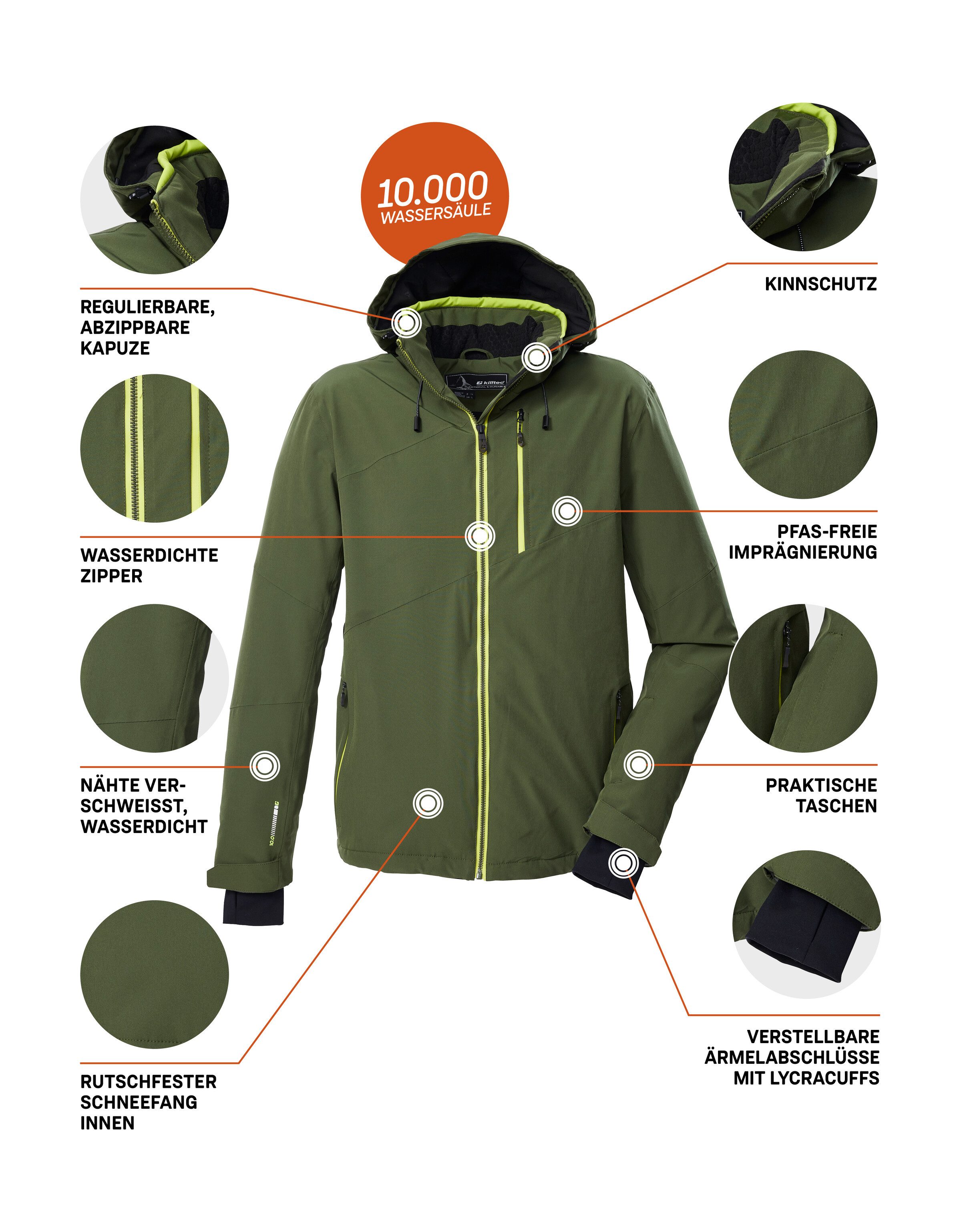 Killtec Ski-jack KSW 24 MN SKI JCKT Ademende, water- u. winddichte functionele jas, afneembare capuchon