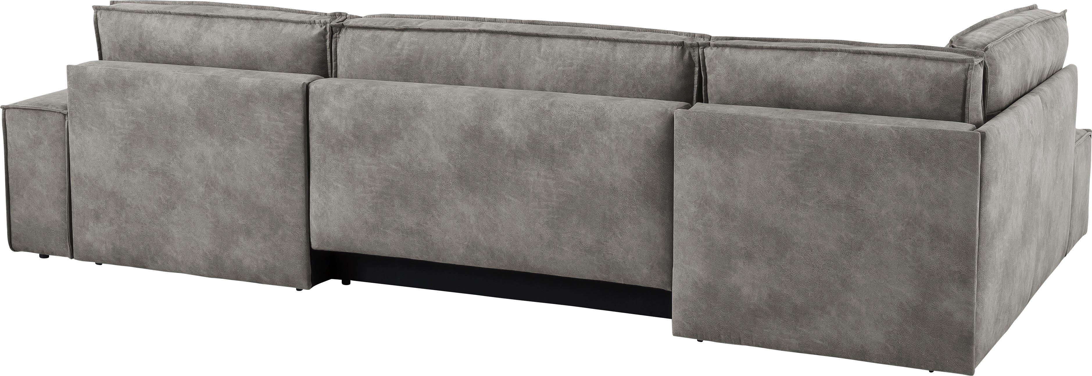 Home affaire Zithoek SHERWOOD 329 cm, U-vorm, slaapbank, Slaapfunctie met bedkist (194x139 cm), cord, vintage, fluweel