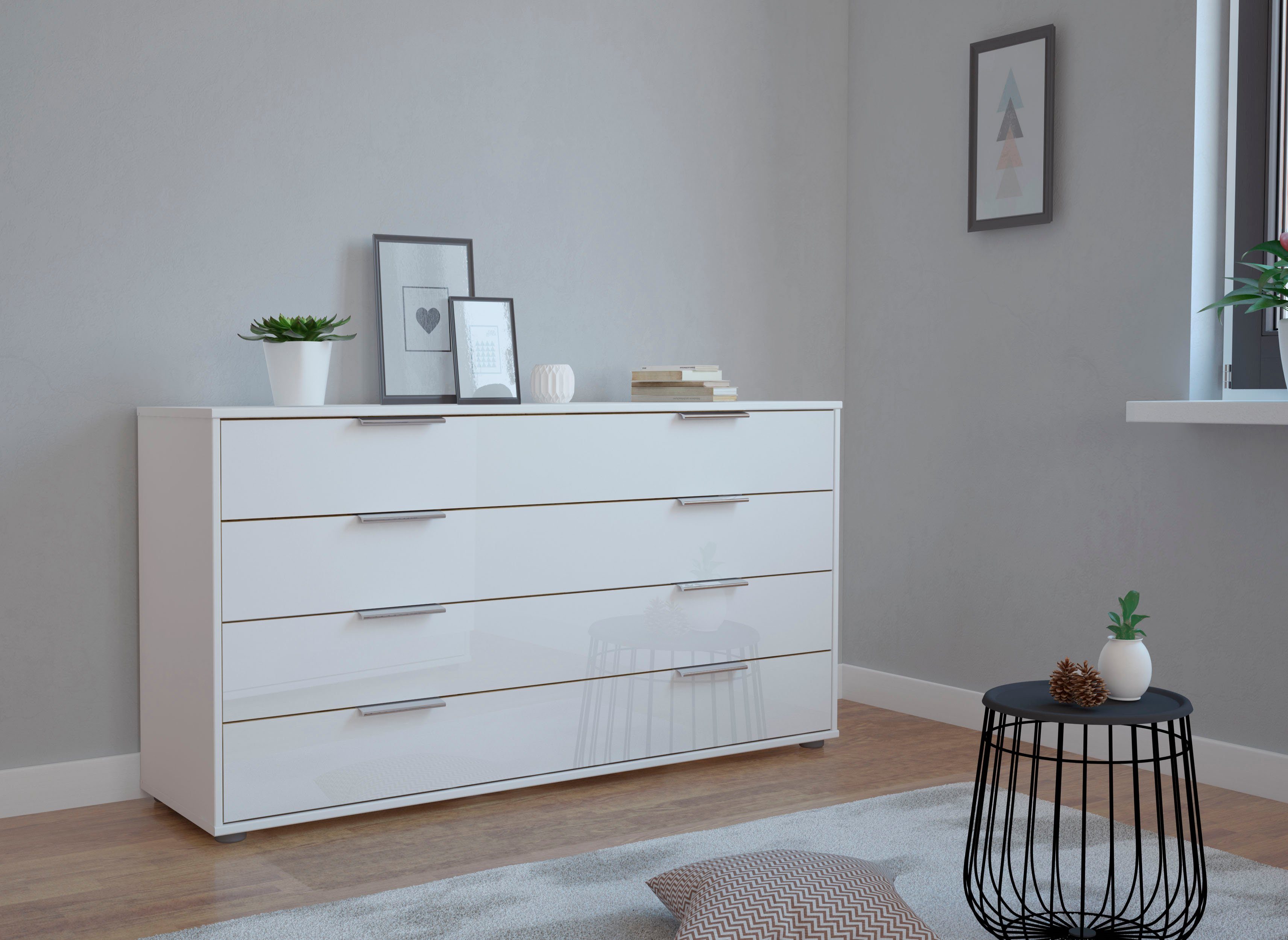 WIEMANN Ladekast Monaco met glazen front in diverse breedten, voorgemonteerd commodes & ladekasten maat 141 cm x 70 cm x 43 cm wit